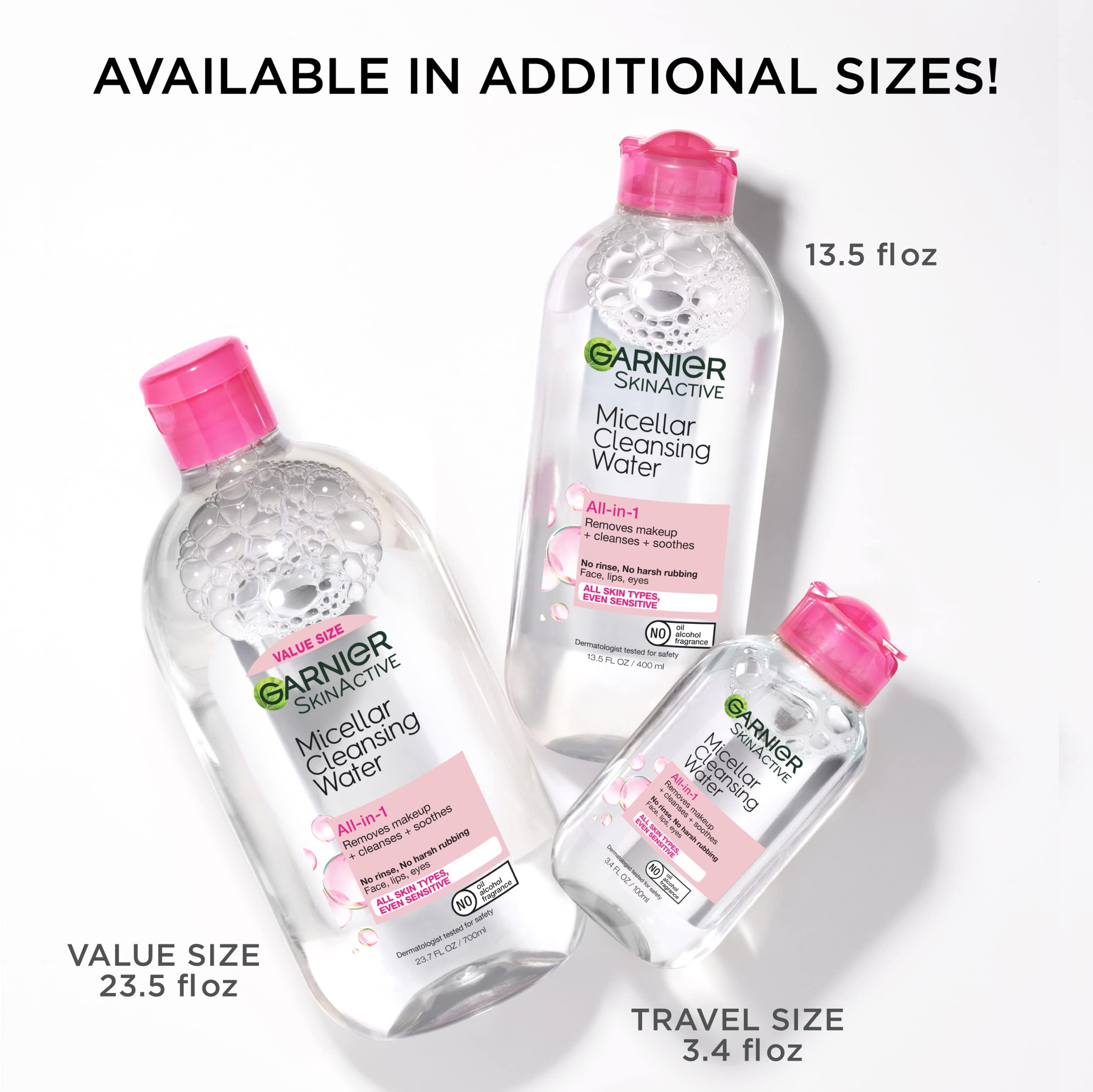 Garnier Micellar Cleansing Water, All-in-1 Makeup Remover and Facial Cleanser, For All Skin Types, 3.4 Fl Oz (100mL), 1 Count (Packaging May Vary)