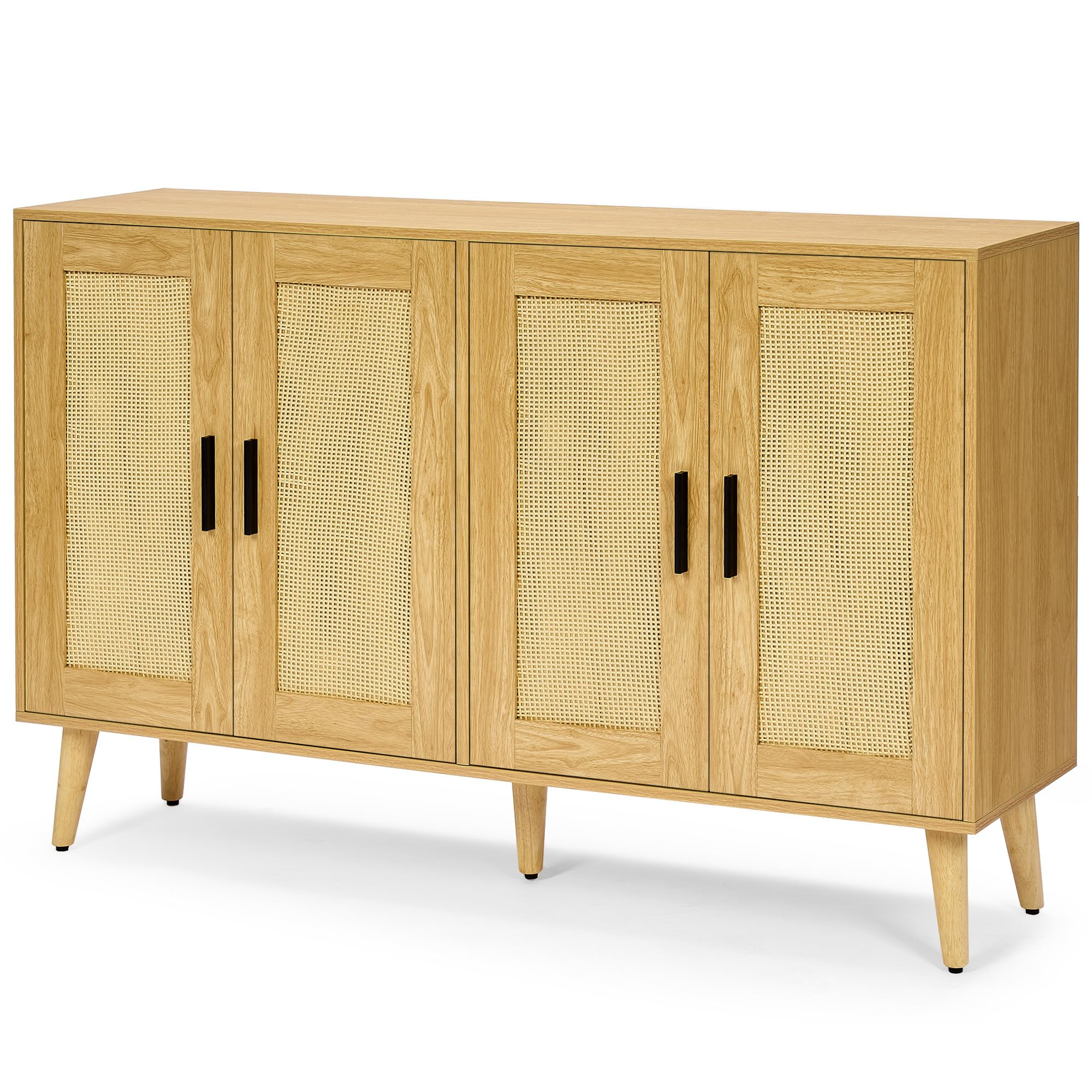HOMSHO Rattan Sideboard Buffet Cabinet with Double Doors and Adjustable Shelves, Boho Floor Storage Cabinet, Accent Cabinet for Dining Room, Living Room, Hallway, 47.2"x 11.8"x 29.5", Natural