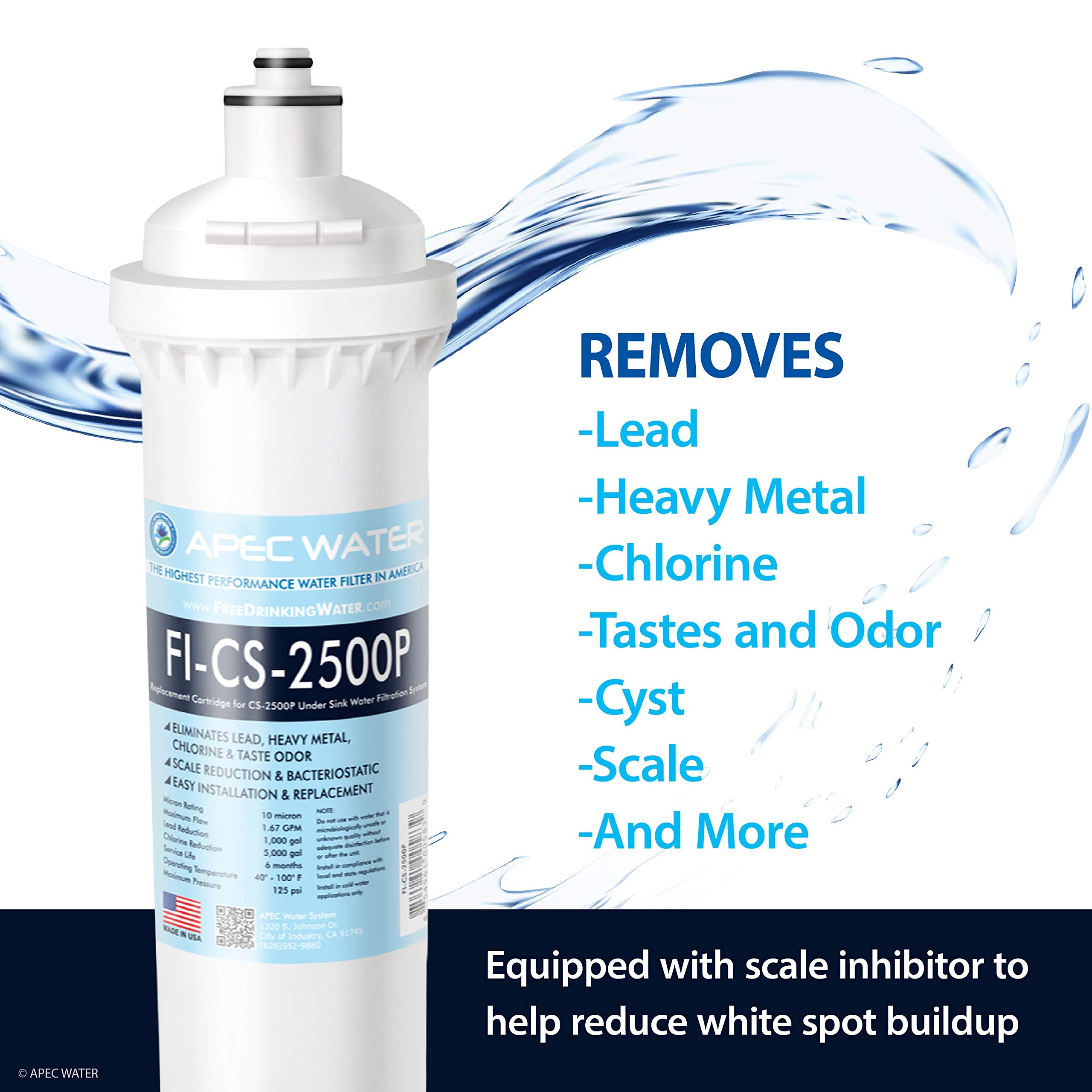 APEC Ultra High Capacity Under Sink Water Filtration System Plus Scale Inhibitor - Premium Quality US Made Filter (CS-2500P)