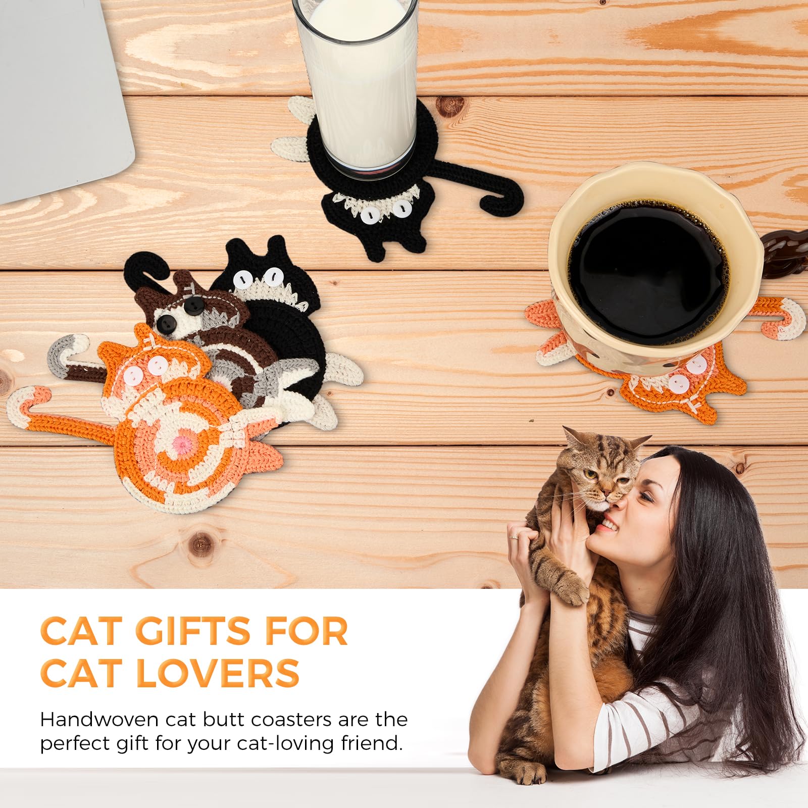 Drink Coaster | Cat Gifts for Cat Lovers,Fun Woven Creative Coasters,Cute Coffee Coaster for Home Decor Tabletop Protection Suitable for Kinds Cups (3PC)