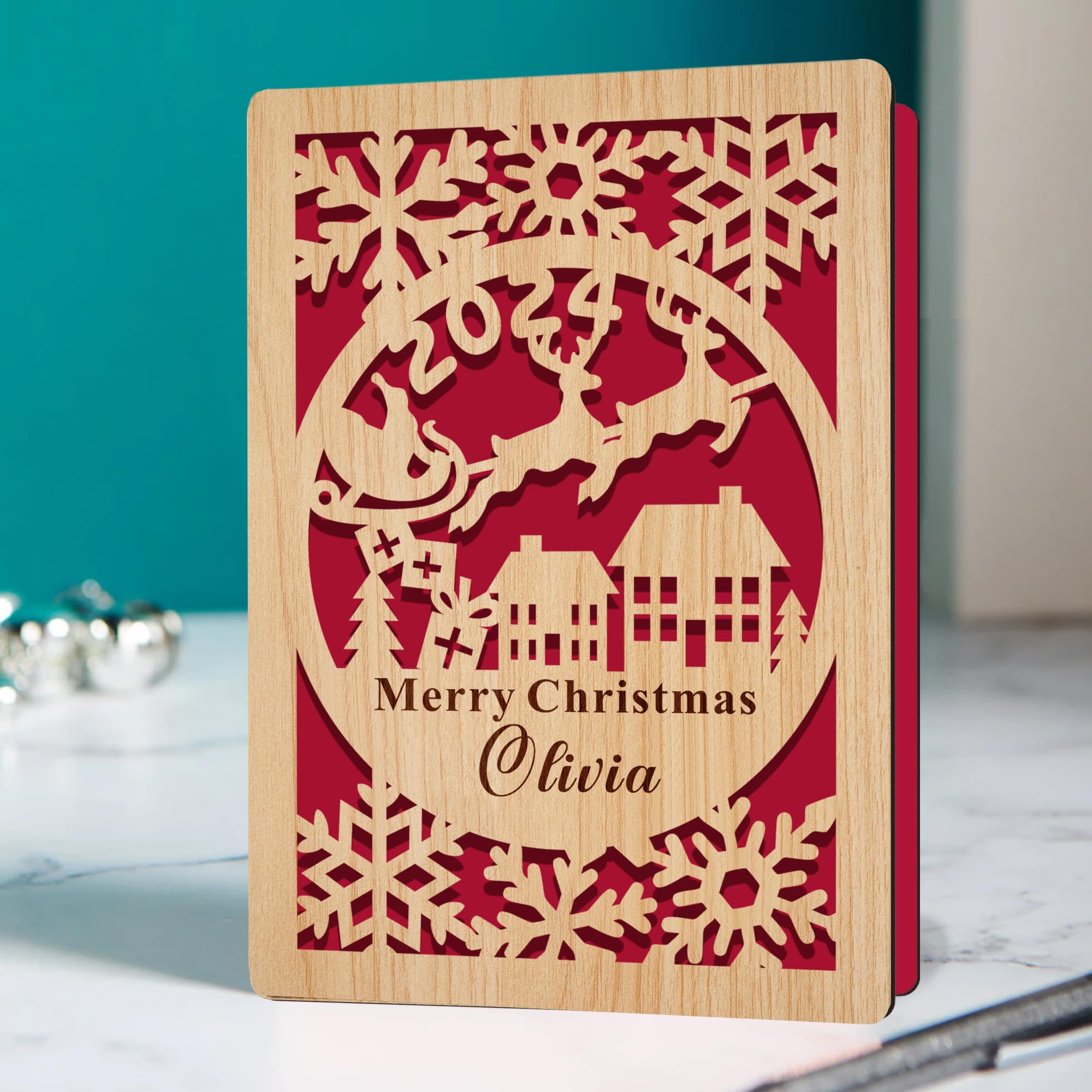 EDSG Personalized Wooden Christmas Cards Personalized Merry Christmas Cards Personalized Xmas Cards Custom Greeting Cards Gifts for Women Daughter (Design 1)