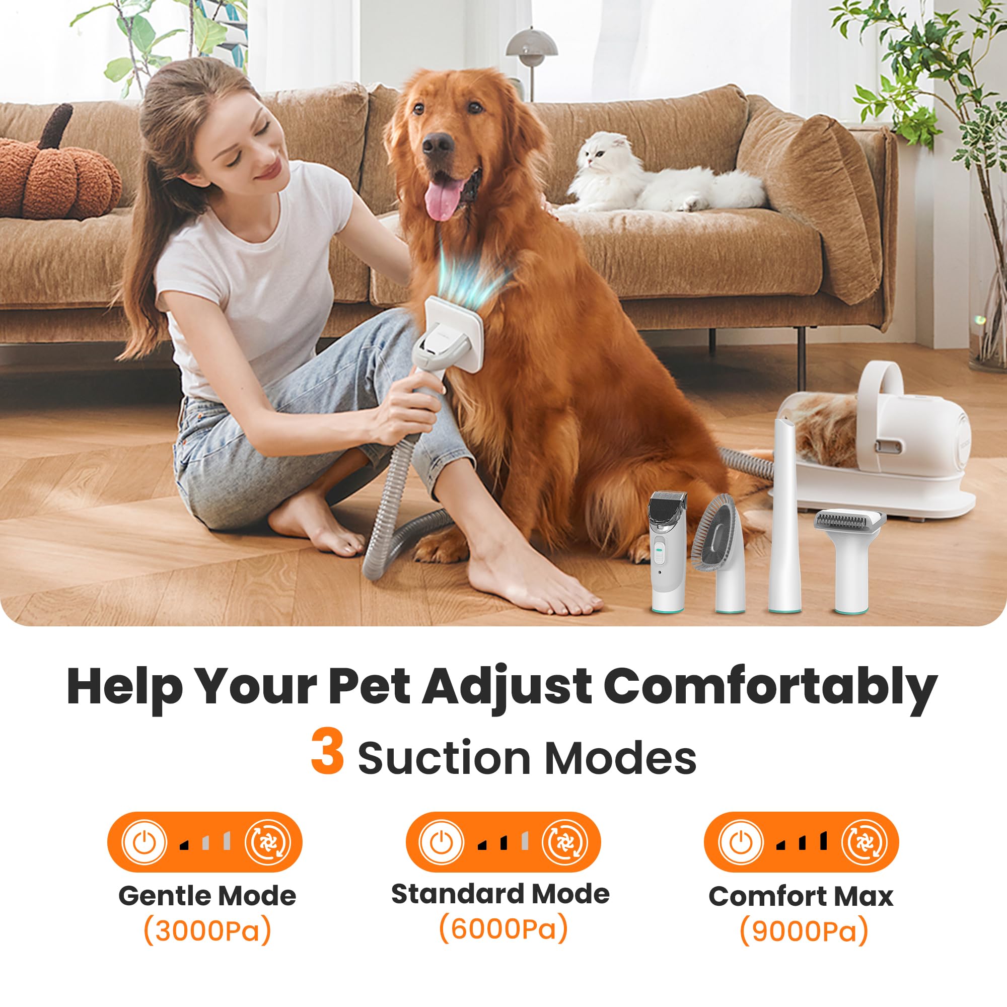 Neakasa P1 Pro Dog Grooming Vacuum Kit, 6-in-1 Pet Hair Grooming with Clippers and Vacuum, 9000Pa Suction, Low Noise, 1L Dust Cup for Home Shedding & Trimming