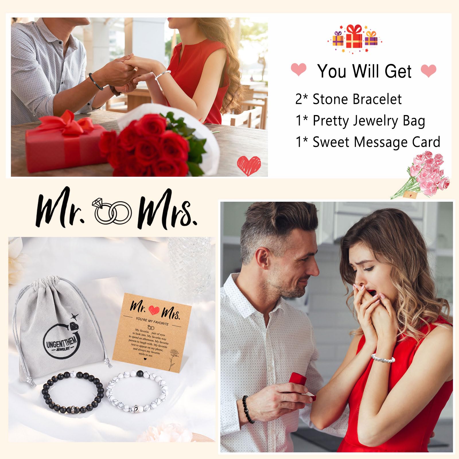 UNGENT THEM Mr and Mrs Engagement Wedding Gifts for Couples 2024 Him Her Bride Groom Wedding Registry Idea for Husband Wife Anniversary Bracelet