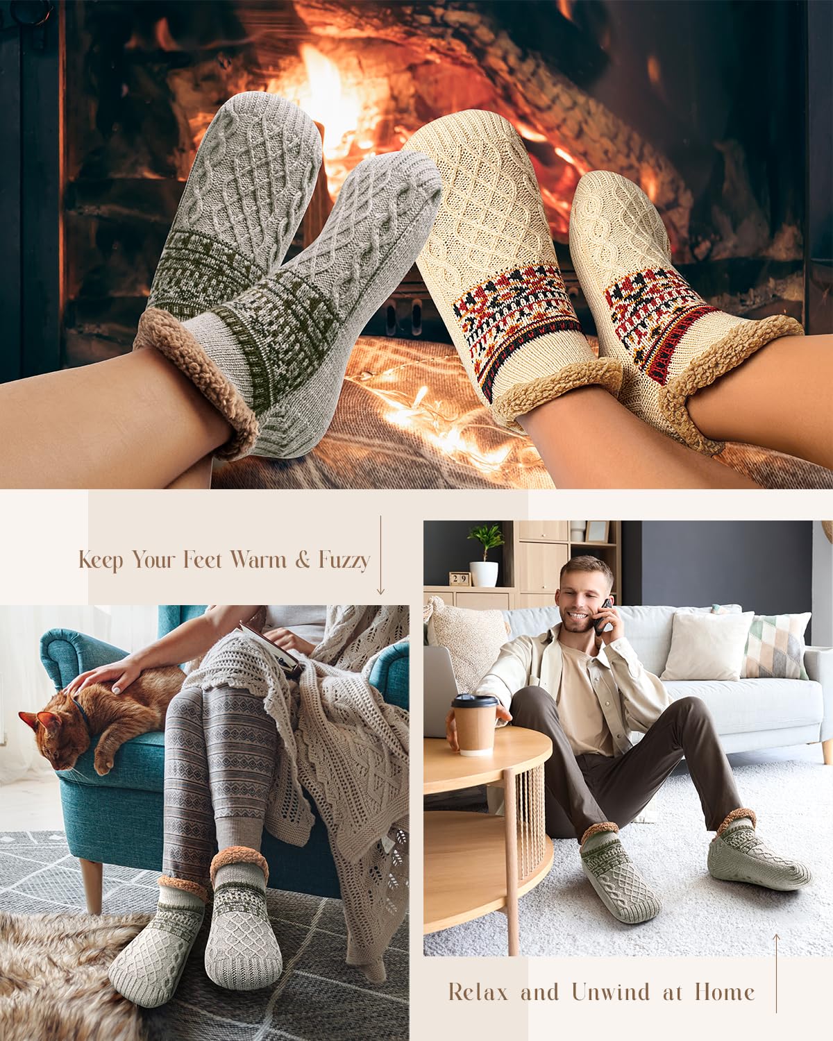 Stocking Stuffers for Adults Men Him: Fuzzy Slipper Socks with Grips Winter Thick Warm Cabin Thermal Socks Comfy Non Slip, Christmas Gifts for Men Husband Dad Grandpa Him Boyfriend Cozy Holiday Gifts