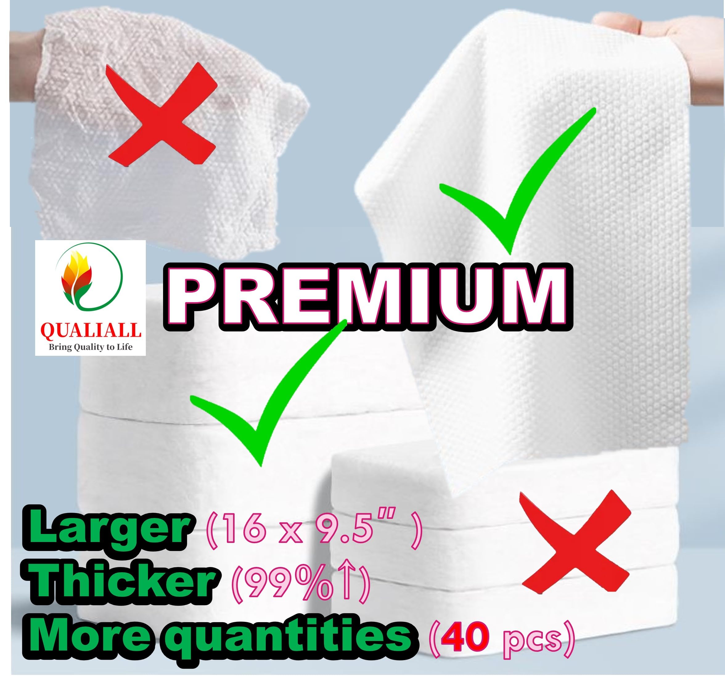 Premium Disposable Washcloths for travel, 40pcs Portable Disposable Pure Cotton Compressed Towels for Face Hand Washing, Thick Large, Reusable Compact, for traveling Camping, Hiking, Backpacking