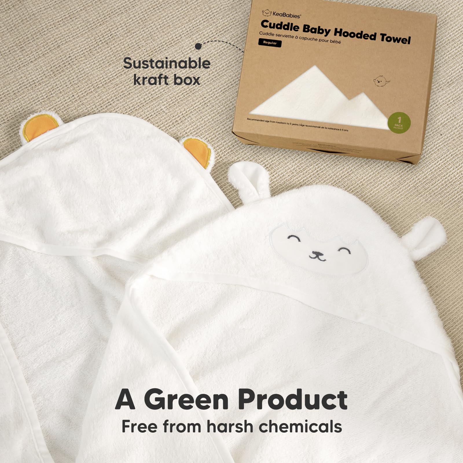 KeaBabies Baby Hooded Towel - Viscose Derived from Bamboo Baby Towel, Toddler Bath Towel, Infant Towels, Large Hooded Towel, Organic Baby Towels with Hood for Girls, Babies, Newborn Boys(Lamb)