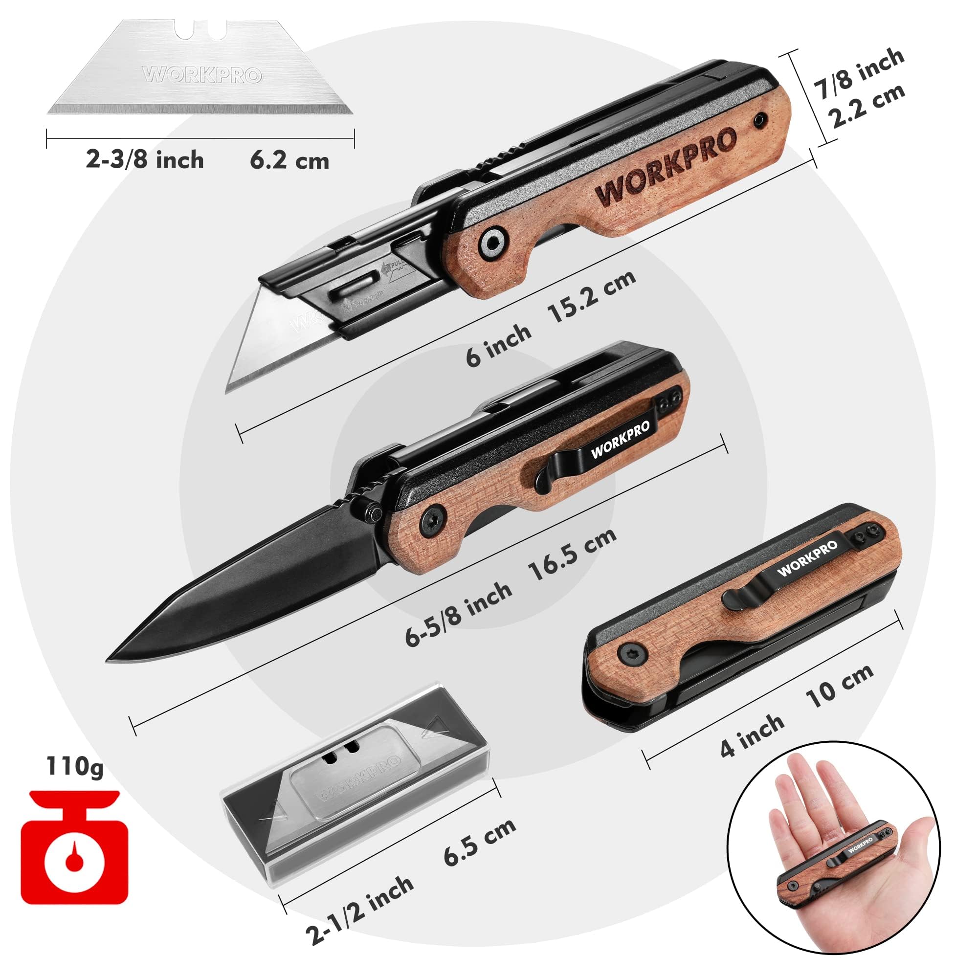 WORKPRO 2-in-1 Folding Knife/Utility Knife - Gifts for Dad, Quick-Change Box Cutter with Belt Clip and Liner Lock, Extra 10 SK5 Blades Included