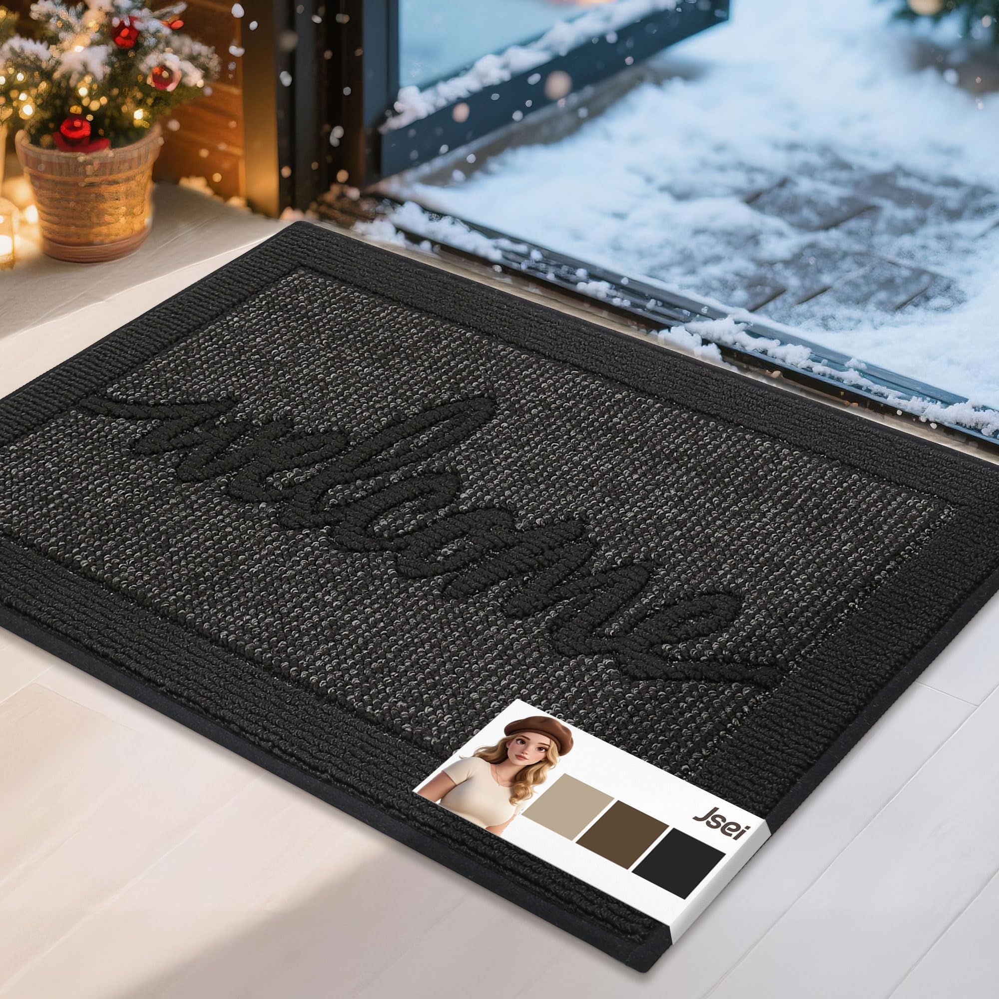 JSEI Door Mat 20"x 32",Absorbent Muddy Dirt Welcome Mat,Non-Slip Entryway Rugs Washable Indoor Entrance Mats,Low Profile Floor Mat for Entryway and Front Back Door,Black