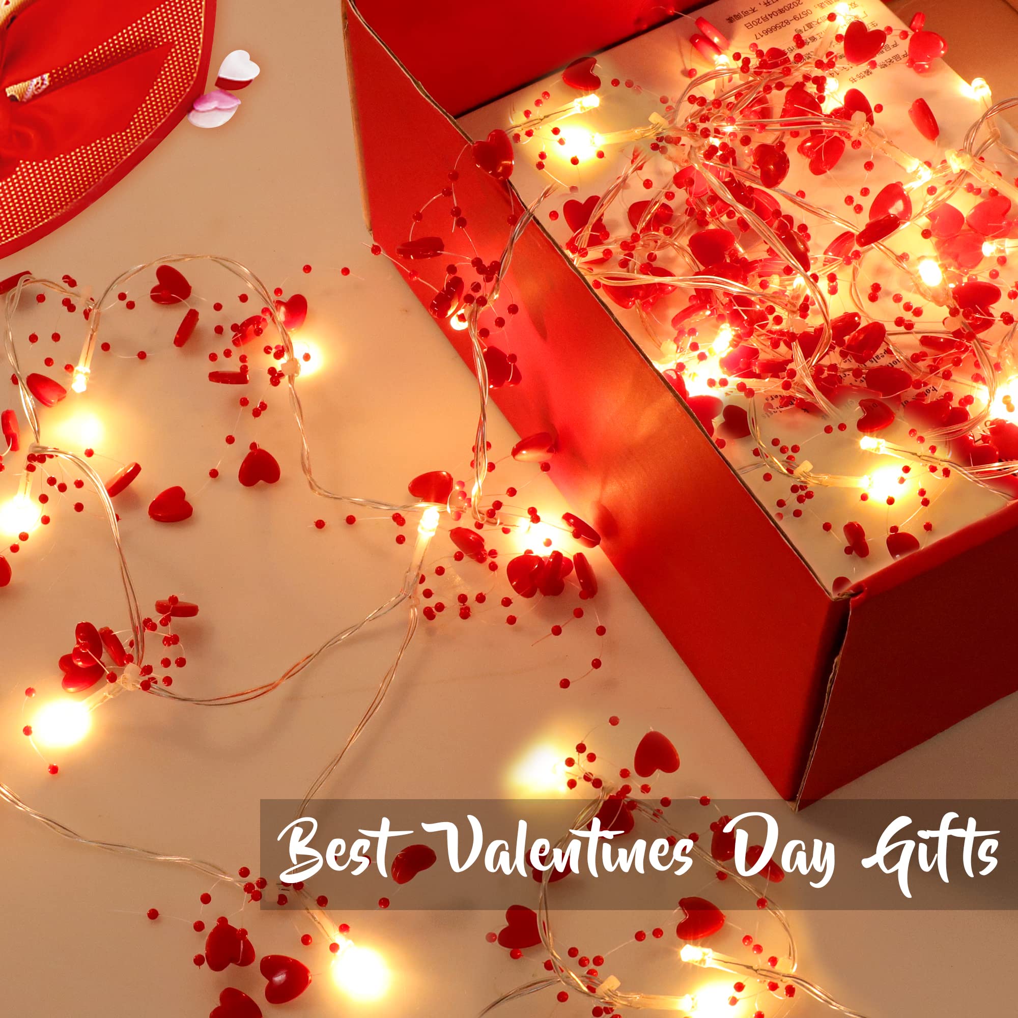 Valentines Day Decor 10FT 30 LED Valentines Day Garland with Lights Red Heart Lights String Battery Operated, Valentines Day Lights for Mantle Tree, Romantic Valentines Day Decoration for Home Bedroom