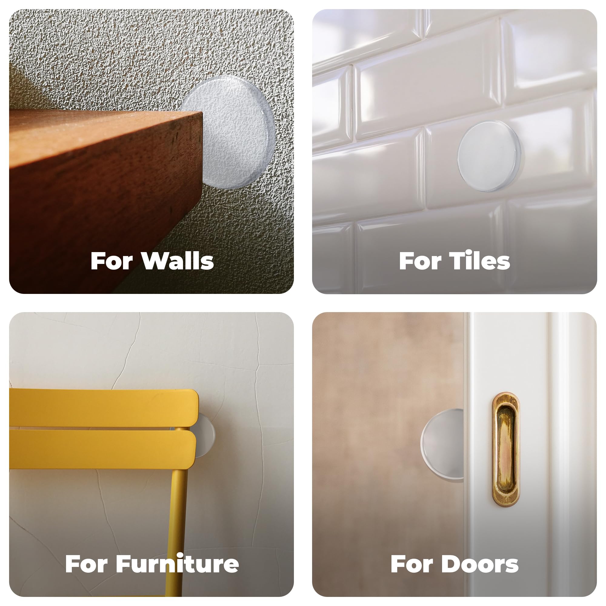 Large 2" Door Knob Wall Protectors – 6 Clear Self-Adhesive Silicone Bumper Pads in Hemispherical Shape – Noise Dampening Wall & Furniture Guards by VELLAX