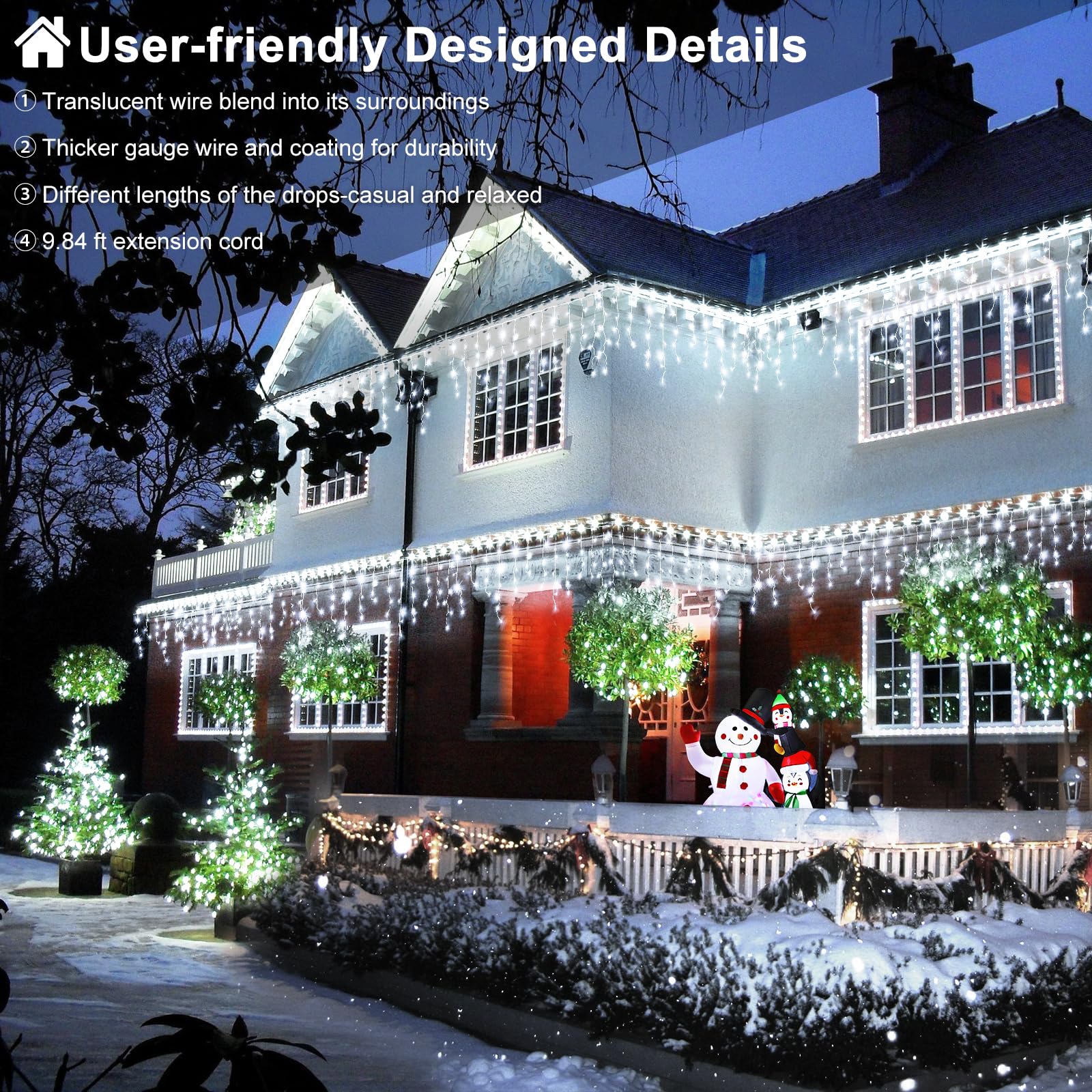 White Christmas Lights Outdoor - 33ft 400 LED Icicle Lights for Outside House, Twinkle Tree Lights Plug in 8 Modes Timer Waterproof for Patio Window Holiday Wedding Party Pathway Indoor Decorations