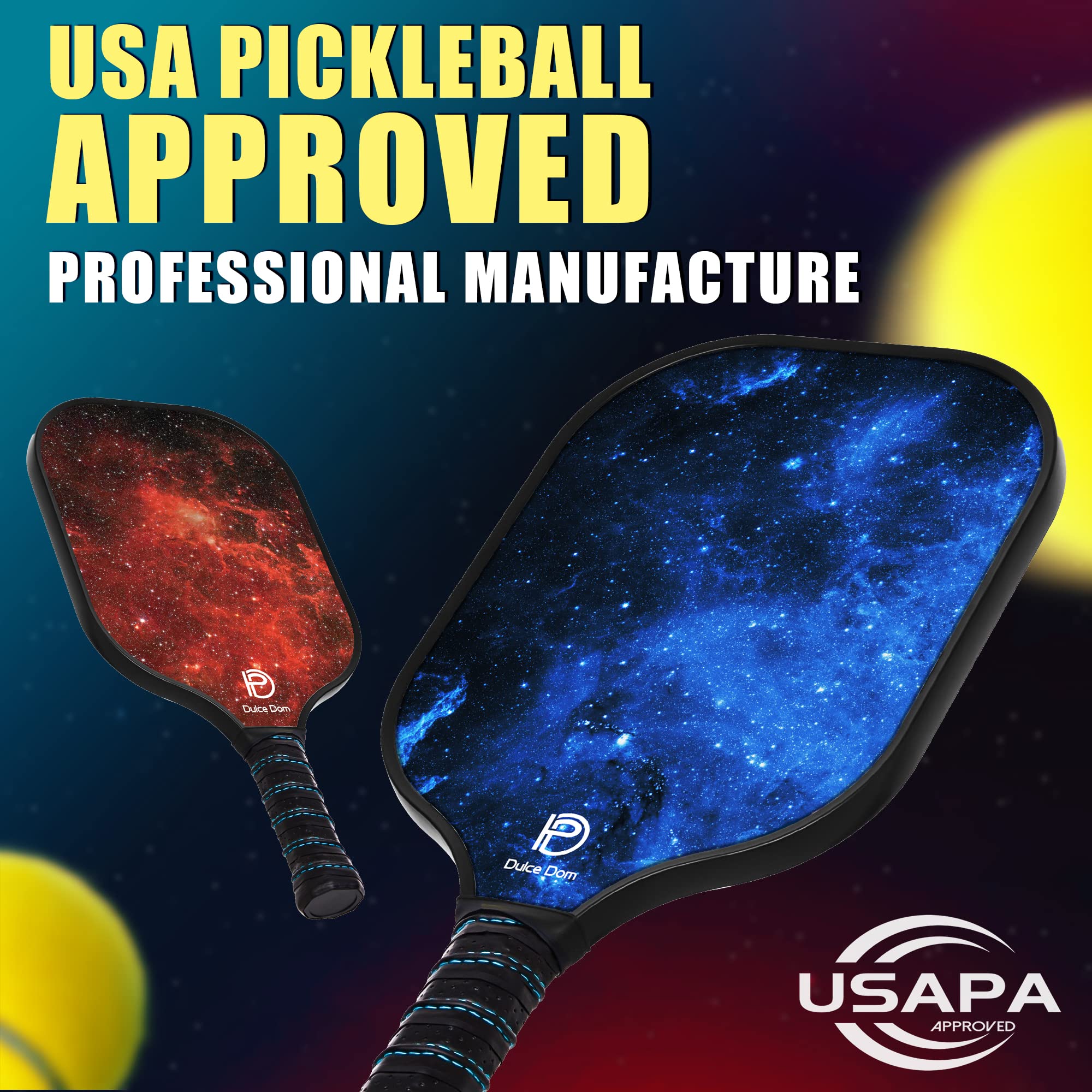 DULCE DOM Pickleball Paddles, USAPA Approved Set with 4 Premium Wood Balls and Bag, Rackets Equipment for Beginners & Pros, Women Men