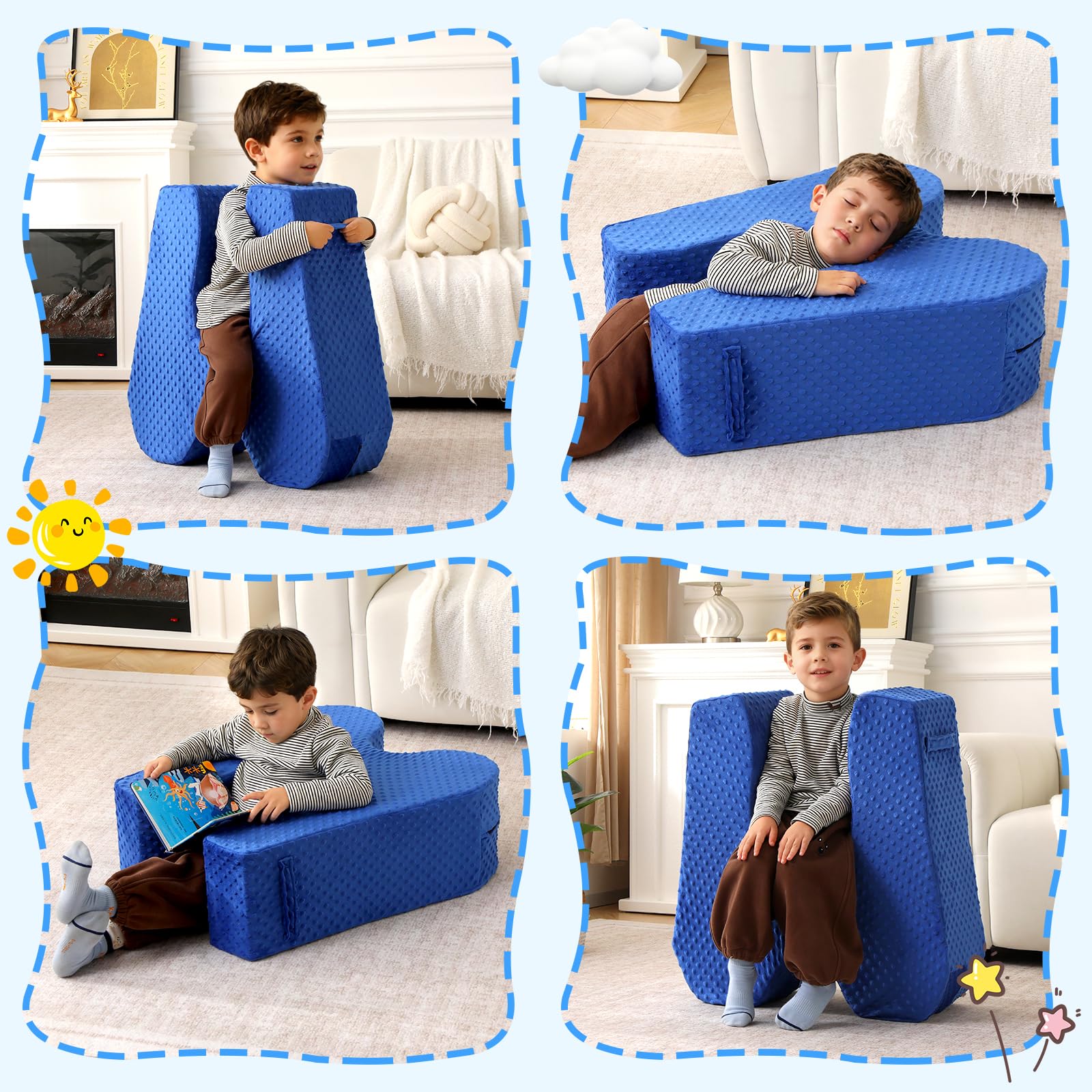 NOVII Sensory Rocker Chair for Kids，Soft Squeeze Sensory Seat，Calming Compression Chair with Sensory Needs for Kids，Washable Cover，Easy to Move with Handle，Suitable for Sensory Rooms, (Sky Blue)