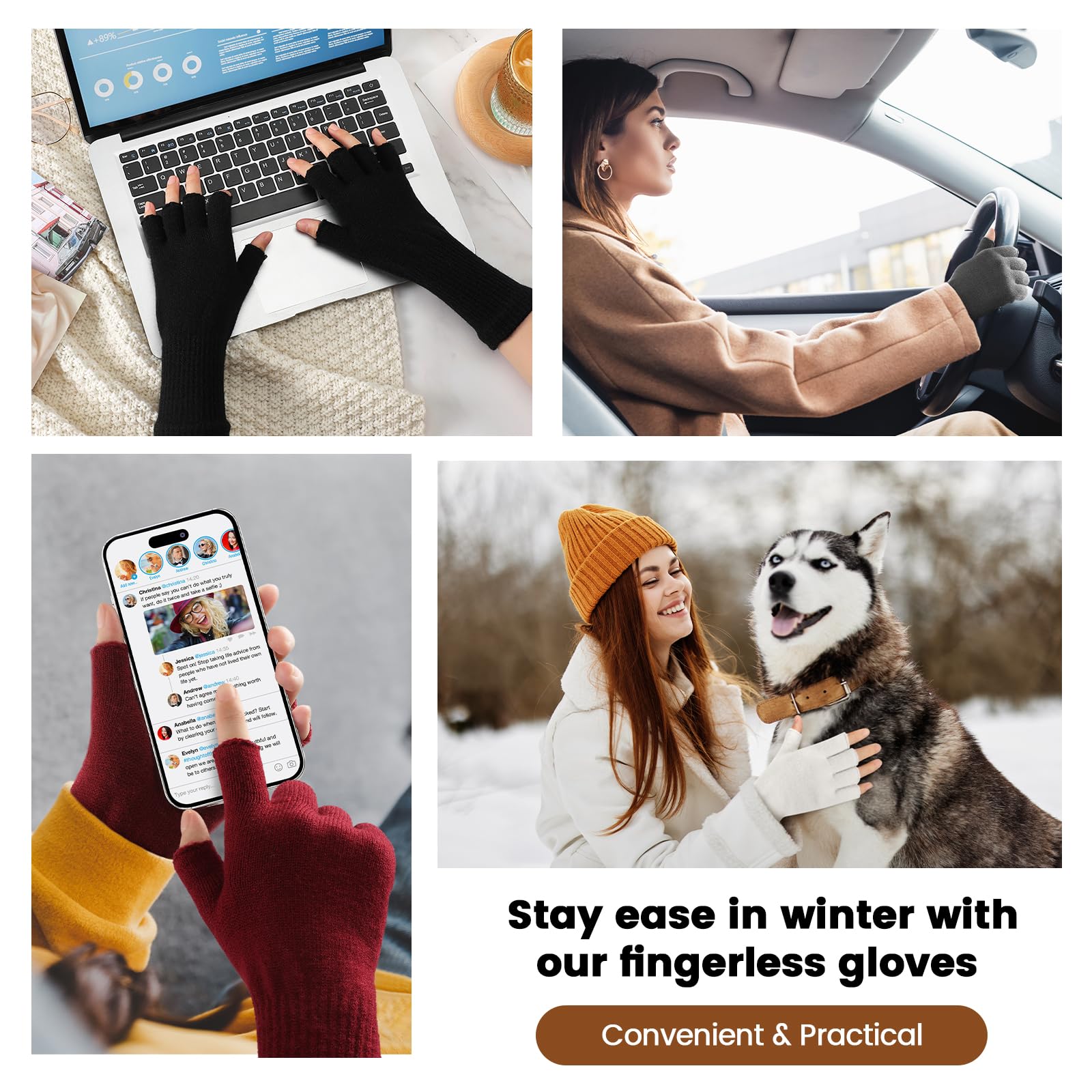 Cold Fingerless Gloves for Women - Half Finger Typing Winter Gloves with Long Wrist Cuff Winter Knit Fingerless Mittens for Women