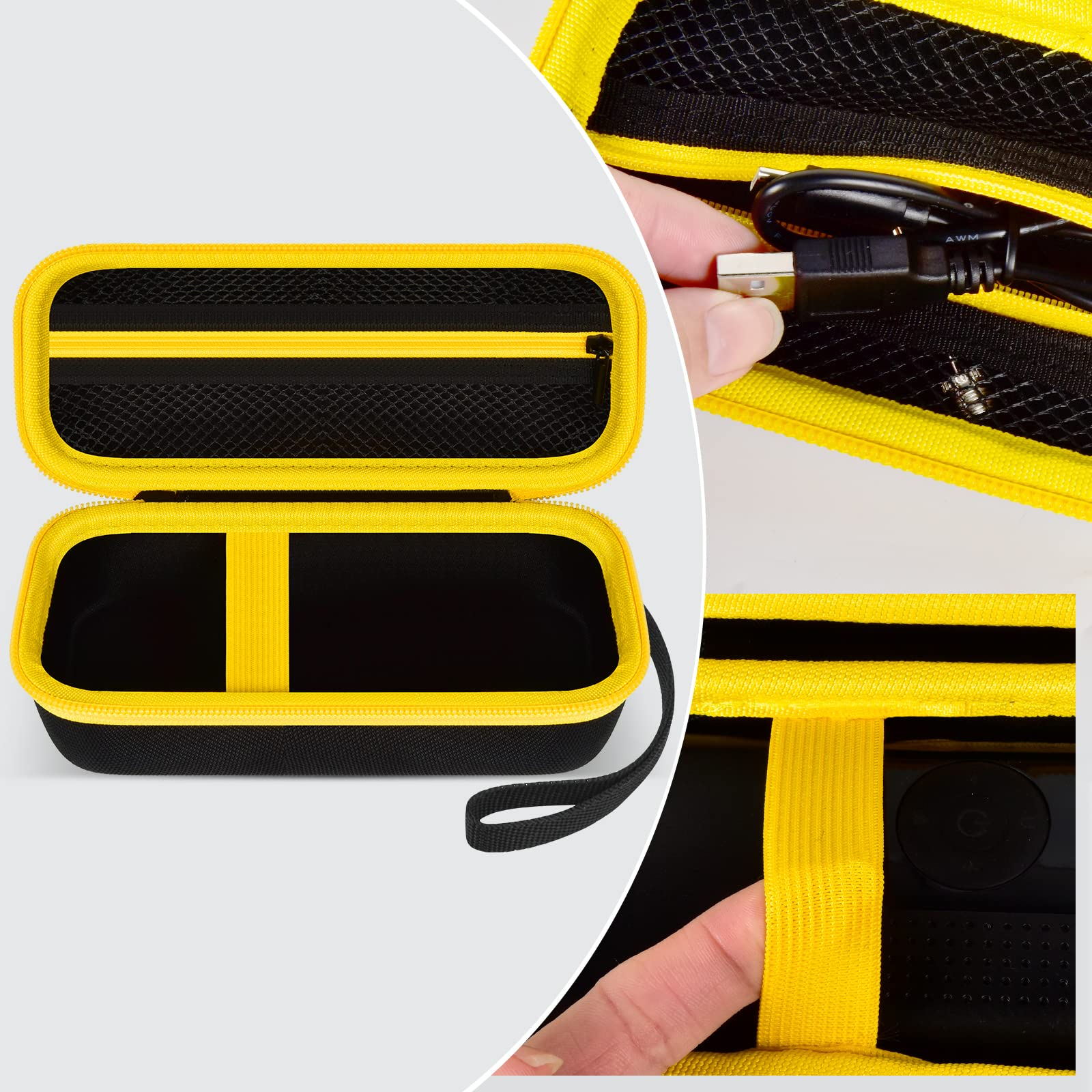 Case Compatible with Portable Air Pump, 120 PSI Air Compressor, Car Tire Inflator Storage Bag for USB Cable, Air House, Connector and Accessories (Box Only)-Black+Yellow Zipper