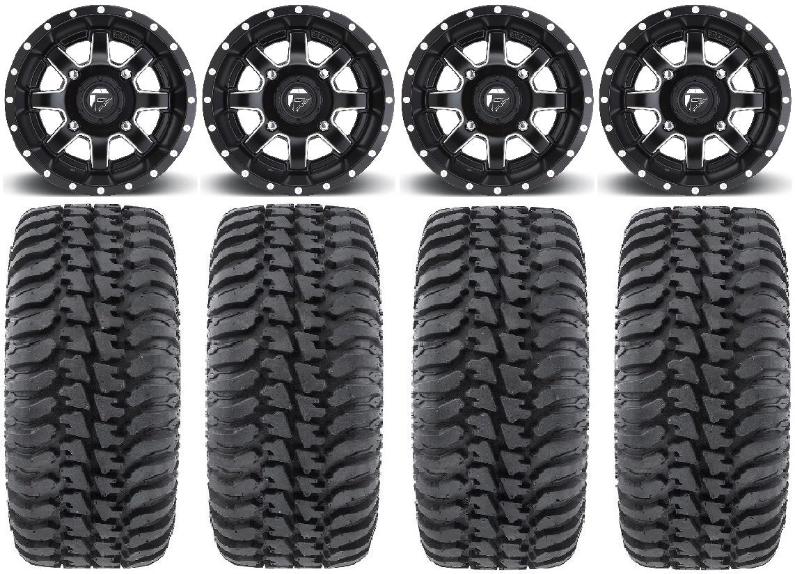 Bundle - 9 Items: Fuel Maverick Black 14" Wheels 28" Regulator Tires [4x156 Bolt Pattern 10mmx1.25 Lug Kit]