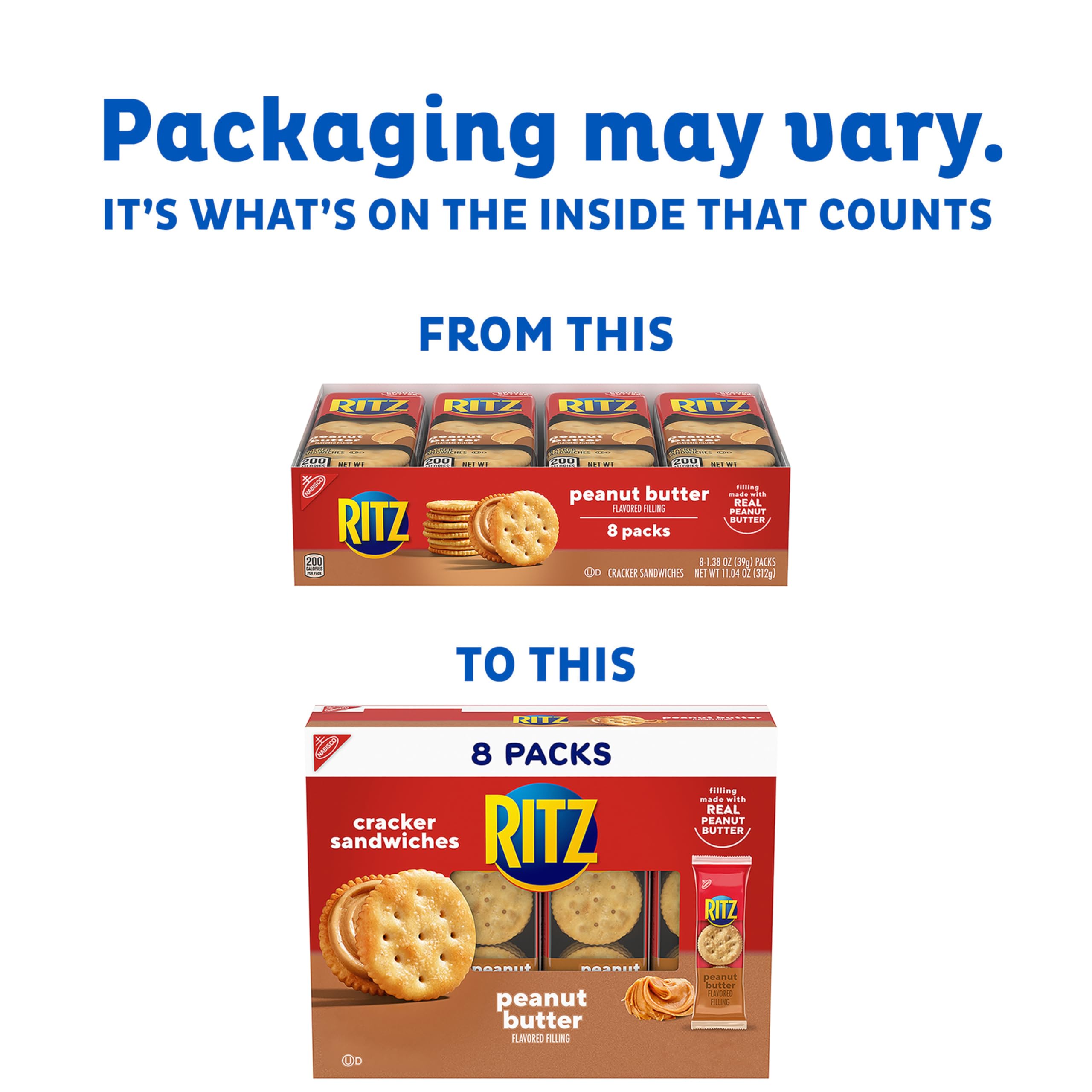 RITZ Peanut Butter Sandwich Crackers, 48 Snack Packs (6 Boxes, 6 Crackers Per Pack)