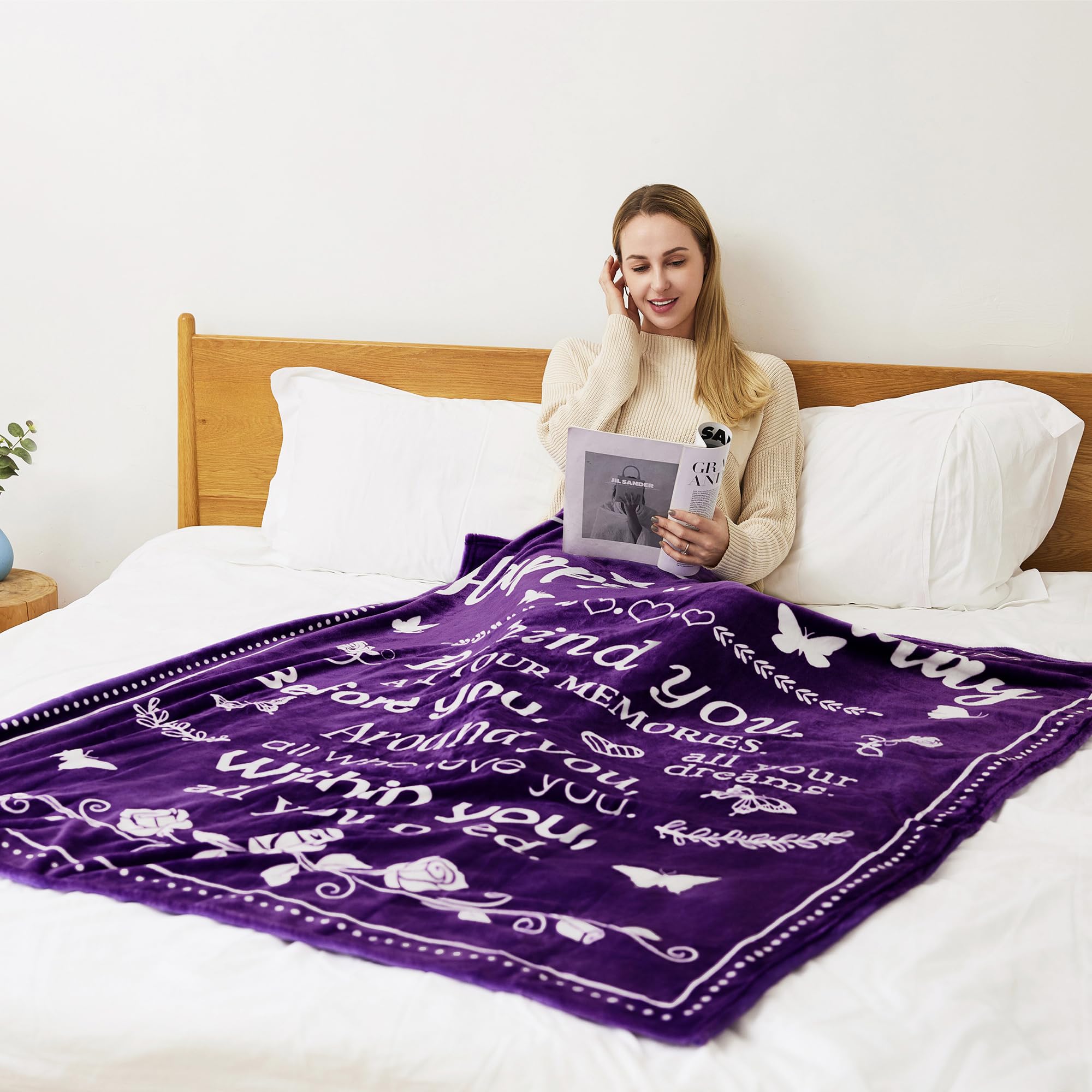 QUWOGY Birthday Gifts for Women/Men/Her/Him Friendship Blanket Purple 60"x50", Happy Birthday Decorations Women/Men Throw Blanket, Bday Gifts for Women Unique, Best Birthday Gift Ideas