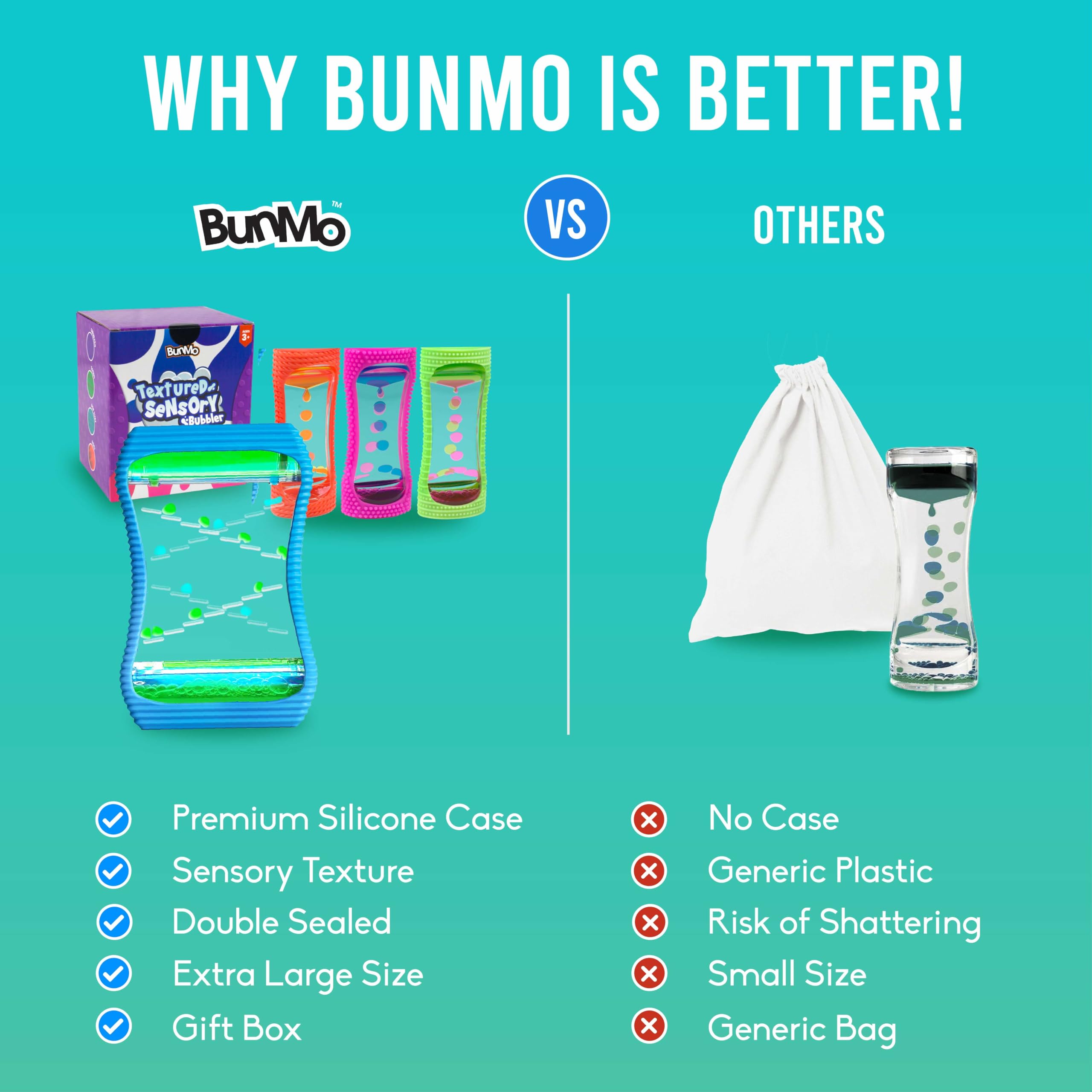 BUNMO Stocking Stuffers for Kids - Liquid Motion Bubbler Sensory Toys - Liquid Timer - Kids Stocking Stuffers - Colorful Bubble Fidget Timer for Desk & Travel - Large 4 Pack