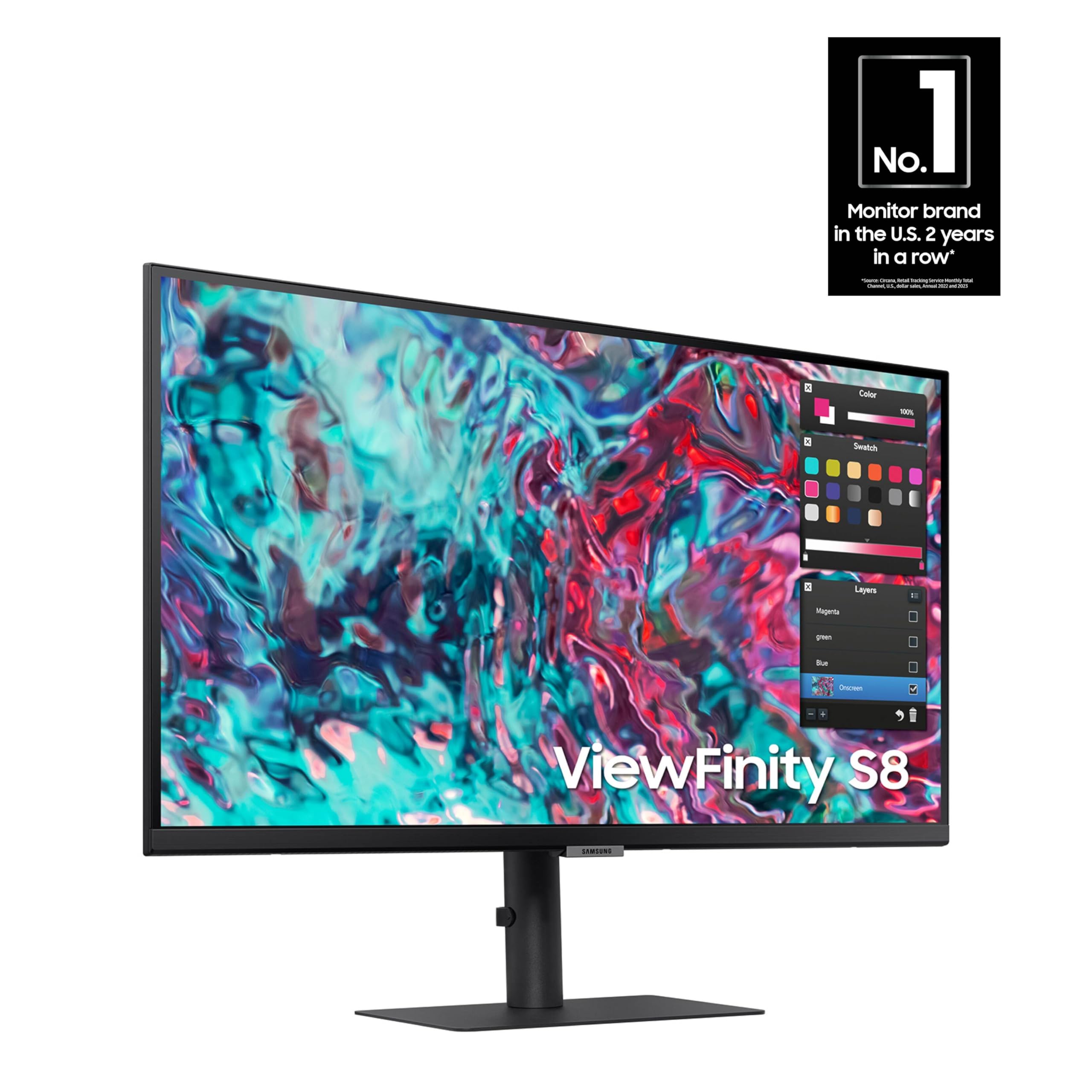Samsung 27-Inch ViewFinity S8 Series 4K UHD High Resolution Monitor, IPS Panel, 60Hz, Thunderbolt 4, HDR 10+, Built-in Speakers, Height Adjustable Stand, S27B804TGN, Black