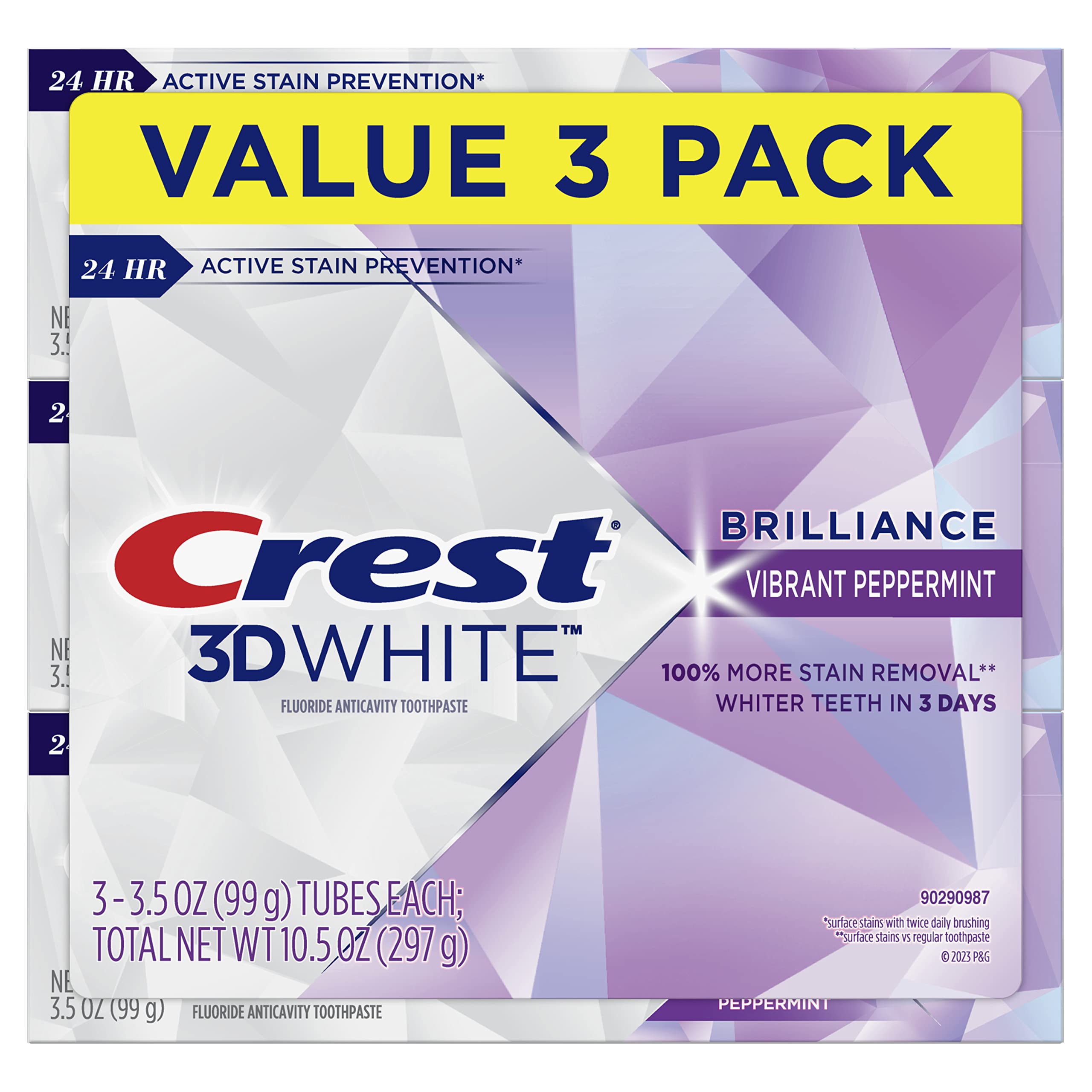 Crest 3D White Brilliance Teeth Whitening Toothpaste, Vibrant Peppermint, 3.5 Ounce (Pack of 3)