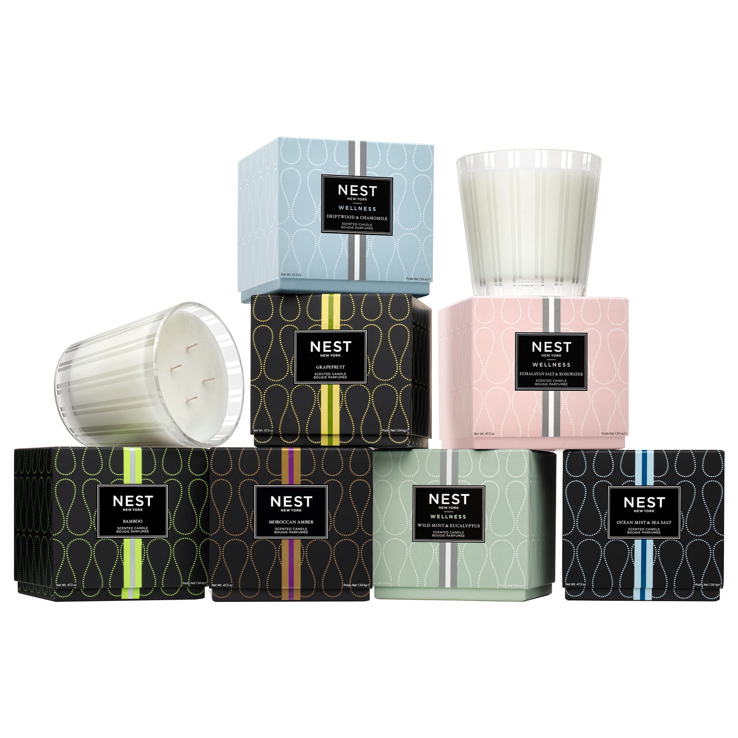 NEST New York Scented Luxury 4-Wick Candle, Bamboo - 43.7 oz - Up to 120-Hour Burn Time - Reusable Glass Vessel