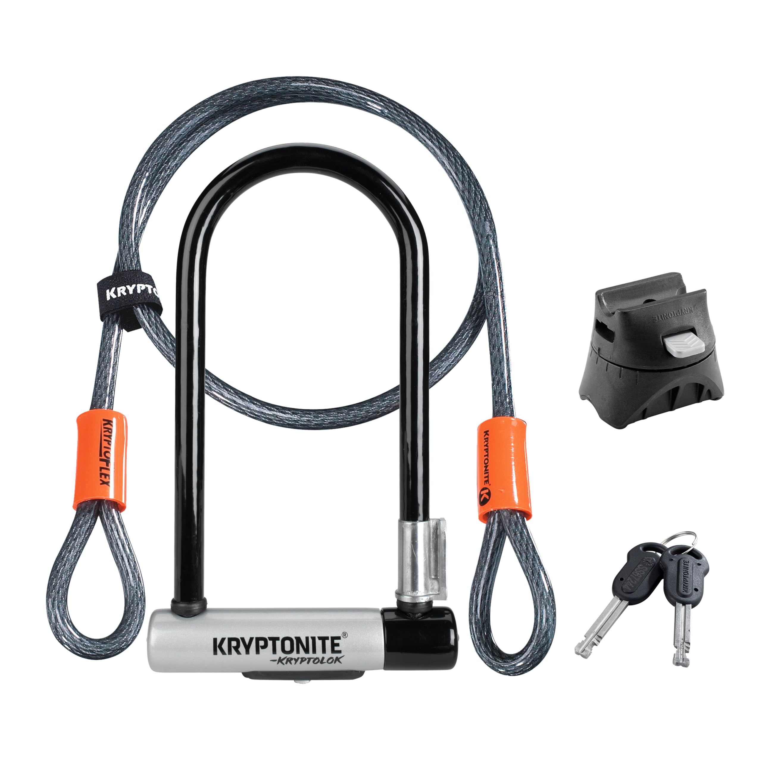 Kryptonite Kryptolok Standard Bike U-Lock with Cable, Heavy Duty Anti-Theft Bicycle U Lock, 12.7mm Shackle and 10mm x 4ft Length Security Cable with Mounting Bracket and Keys