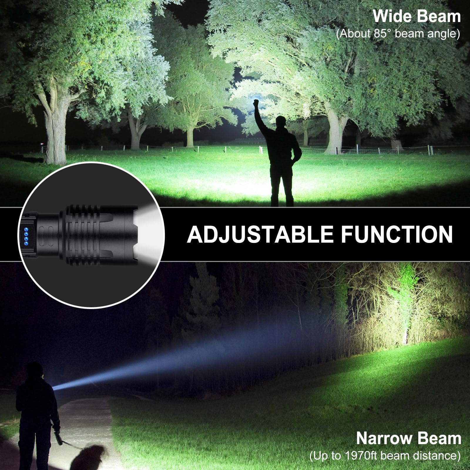 Argicago Flashlights High Lumens Rechargeable - 990000 Lumen Super Bright Flashlight with 7 Modes, IPX6 Waterproof Mid-Size LED Flash Light for Home, Camping, Hiking