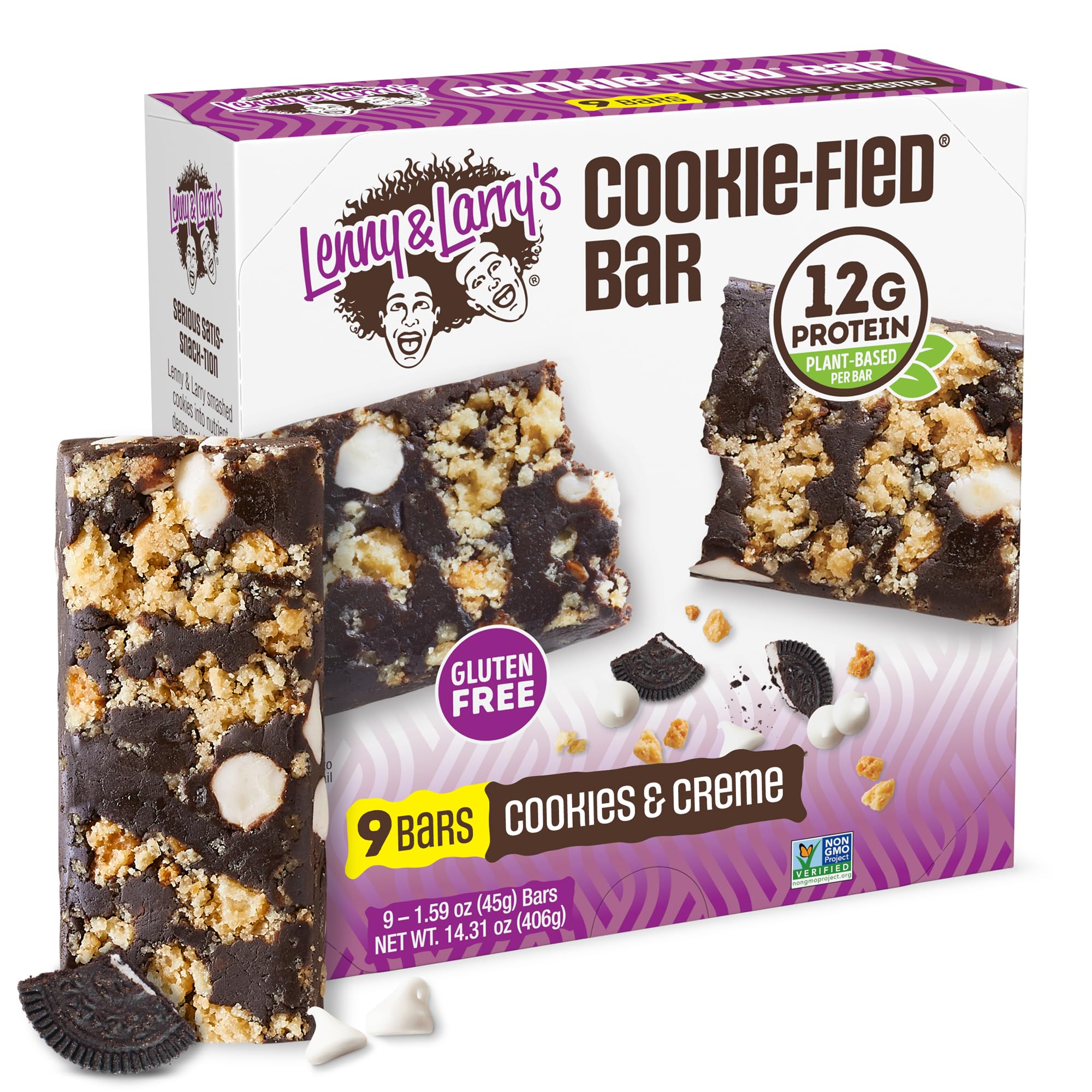 Lenny & Larry's Cookie-fied Bar, Cookies & Creme, 45g - Plant-Based Protein Bar, Vegan and Non-GMO (Pack of 9)