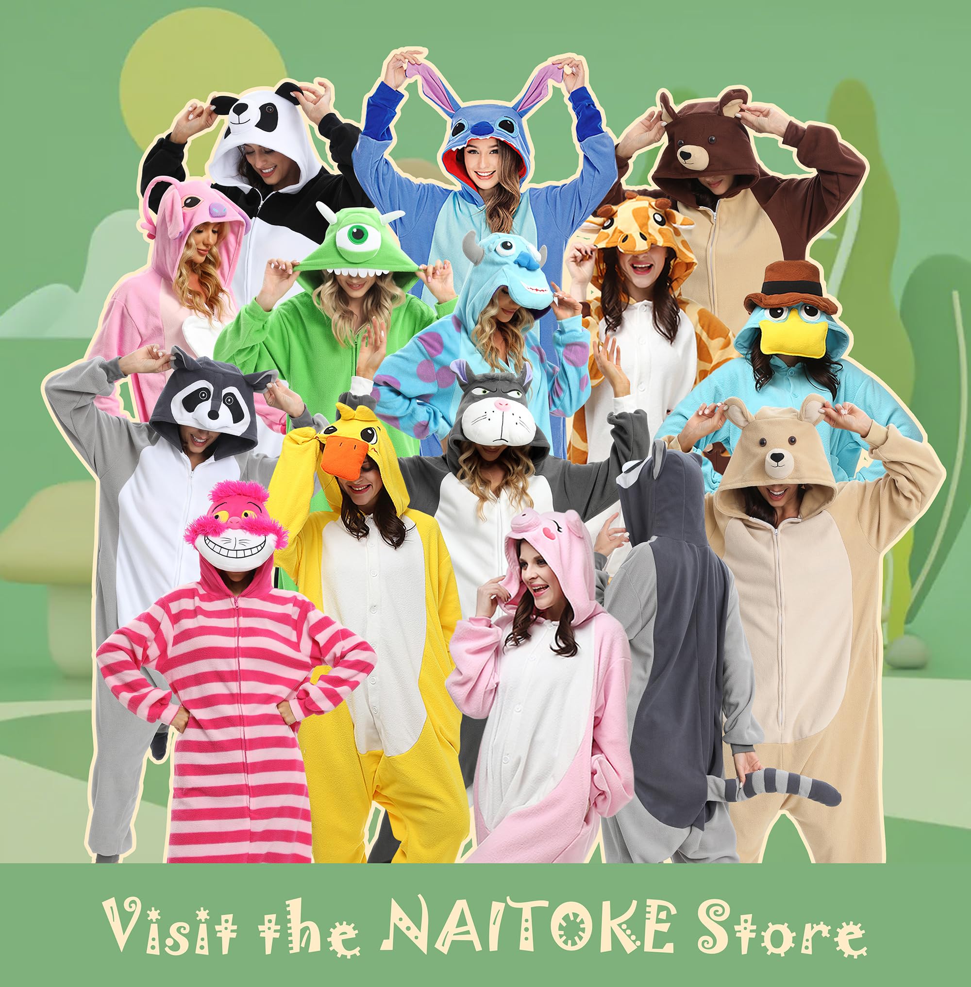 NAITOKE Adult Animal Onesie Halloween Costume Cosplay One-Piece Pajamas Women Man Teens Blue Purple