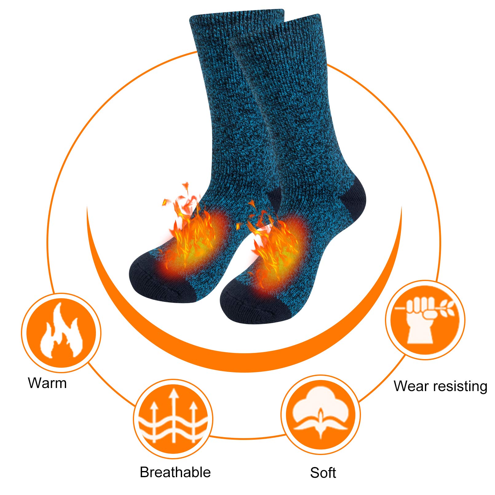 Thermal Socks for Men Thick Insulated Heated Socks Winter Warm Socks for Cold Weather, F-Multicolor2(2 Pairs)