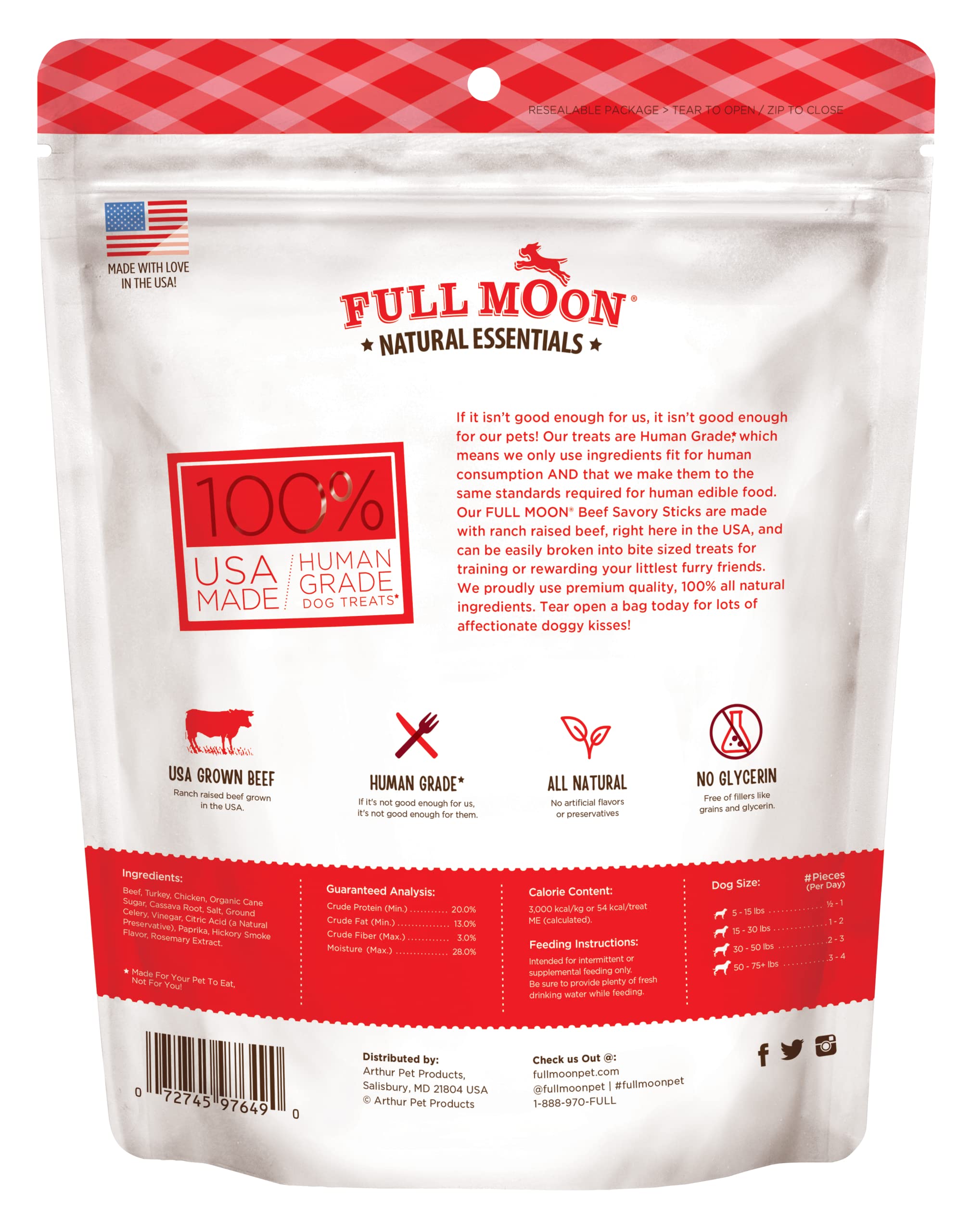 Full Moon All Natural Human Grade Dog Treats, Essential Beef Savory Sticks, 22 Ounce, 1.375 Pound (Pack of 1)