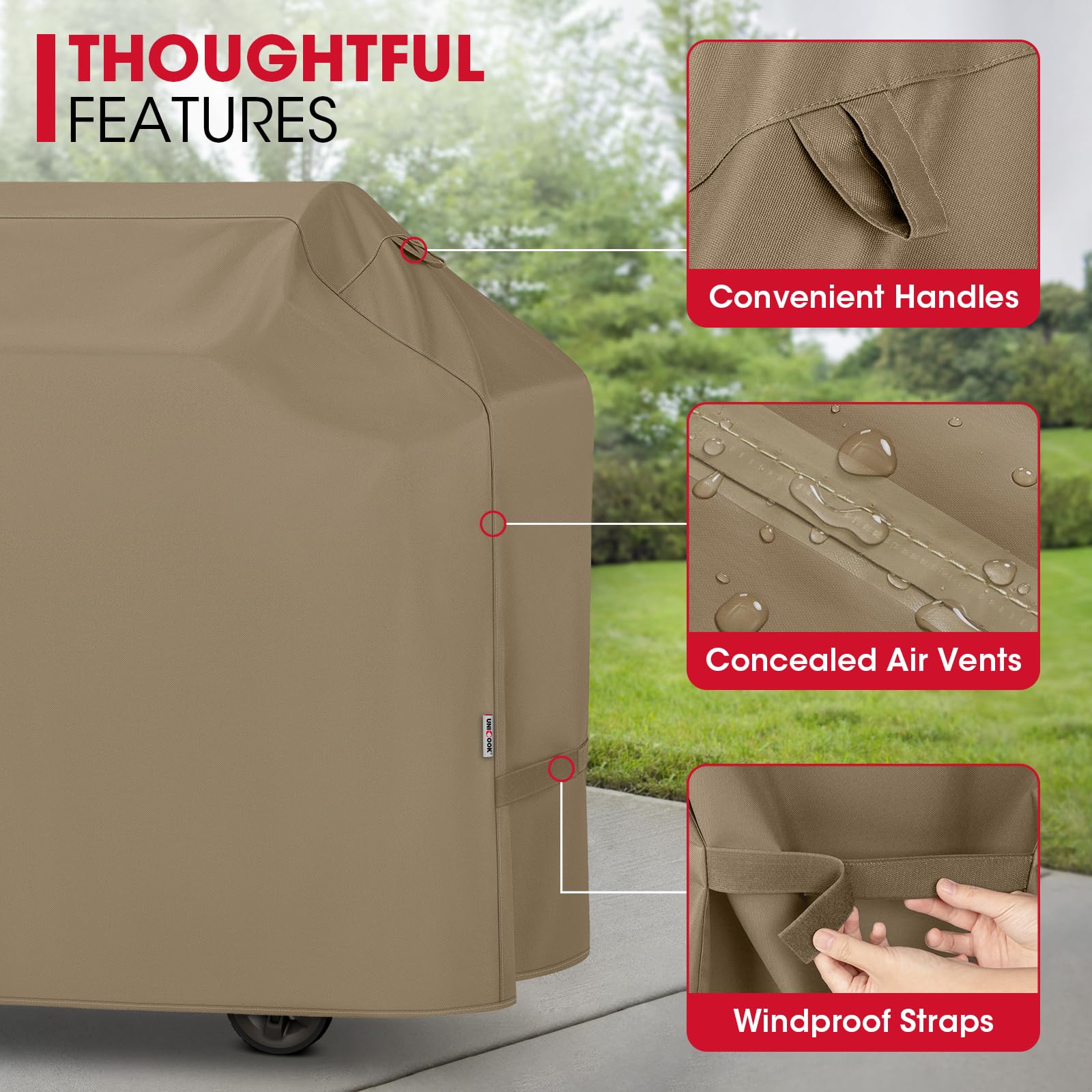 Unicook 55 Inch Grill Cover, Outdoor Heavy Duty Waterproof BBQ Cover for Weber Charbroil Nexgrill Charcoal/Gas Grills, Fade Resistant Material with Sealed Seam, All-Season Protection, Neutral Taupe
