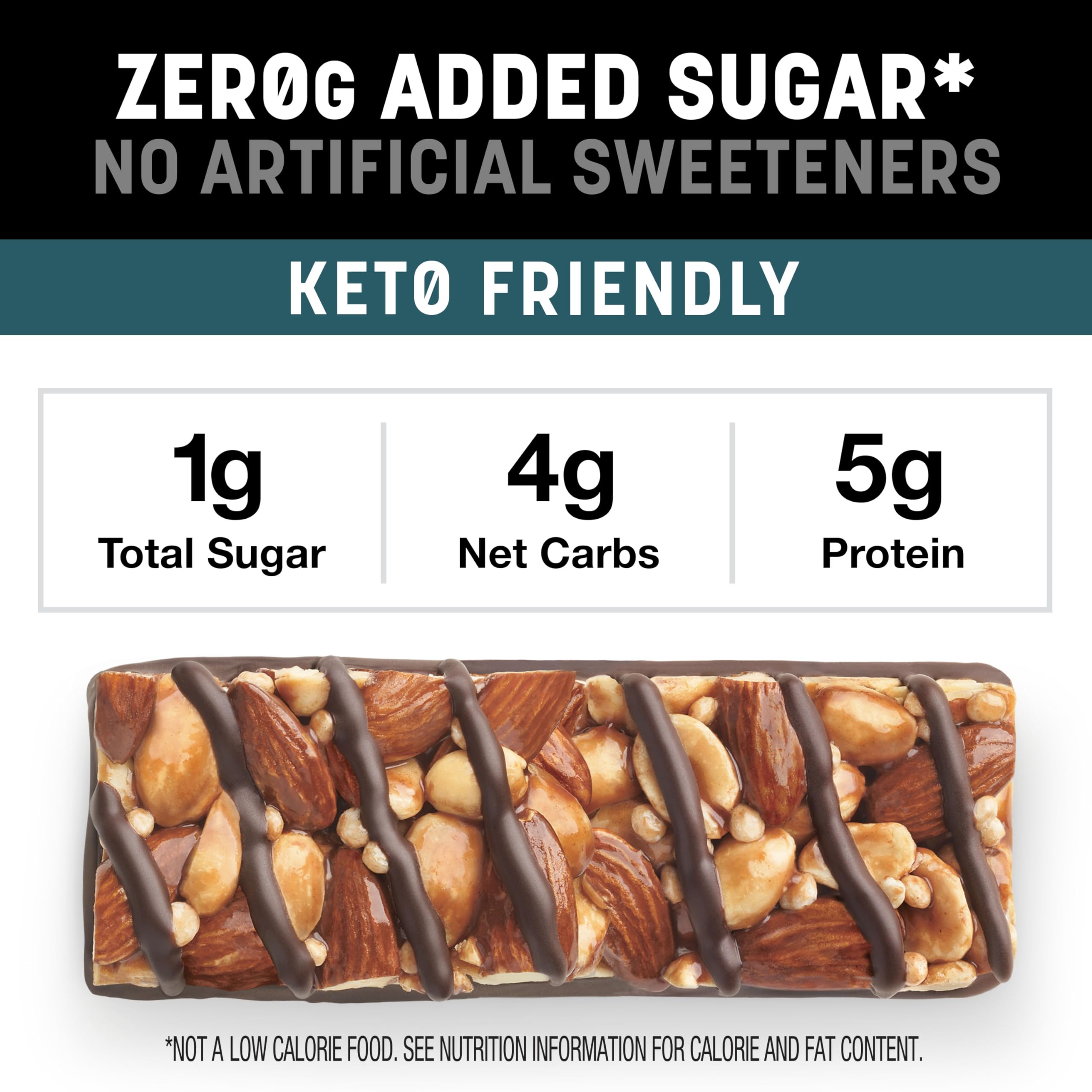 KIND ZERO Added Sugar Bars, Keto Friendly Snacks, Variety Pack, 6.2oz Box (15 Bars)