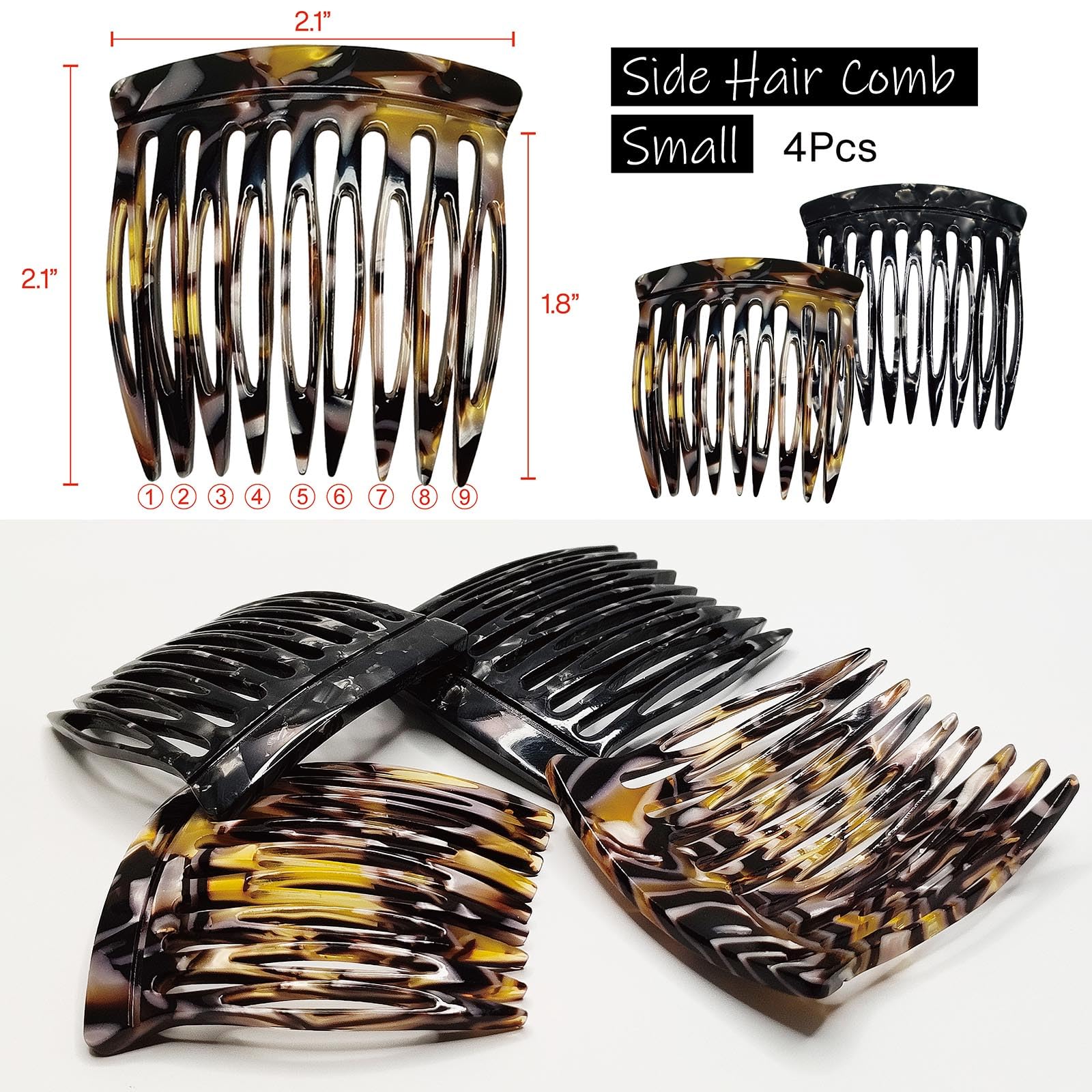 HYFEEL Hair Side Combs - Small French Side Hair Comb Clips for Women Decorative French Twist Hair Styling Accessories -4 Pcs (Black, Brown Onyx)