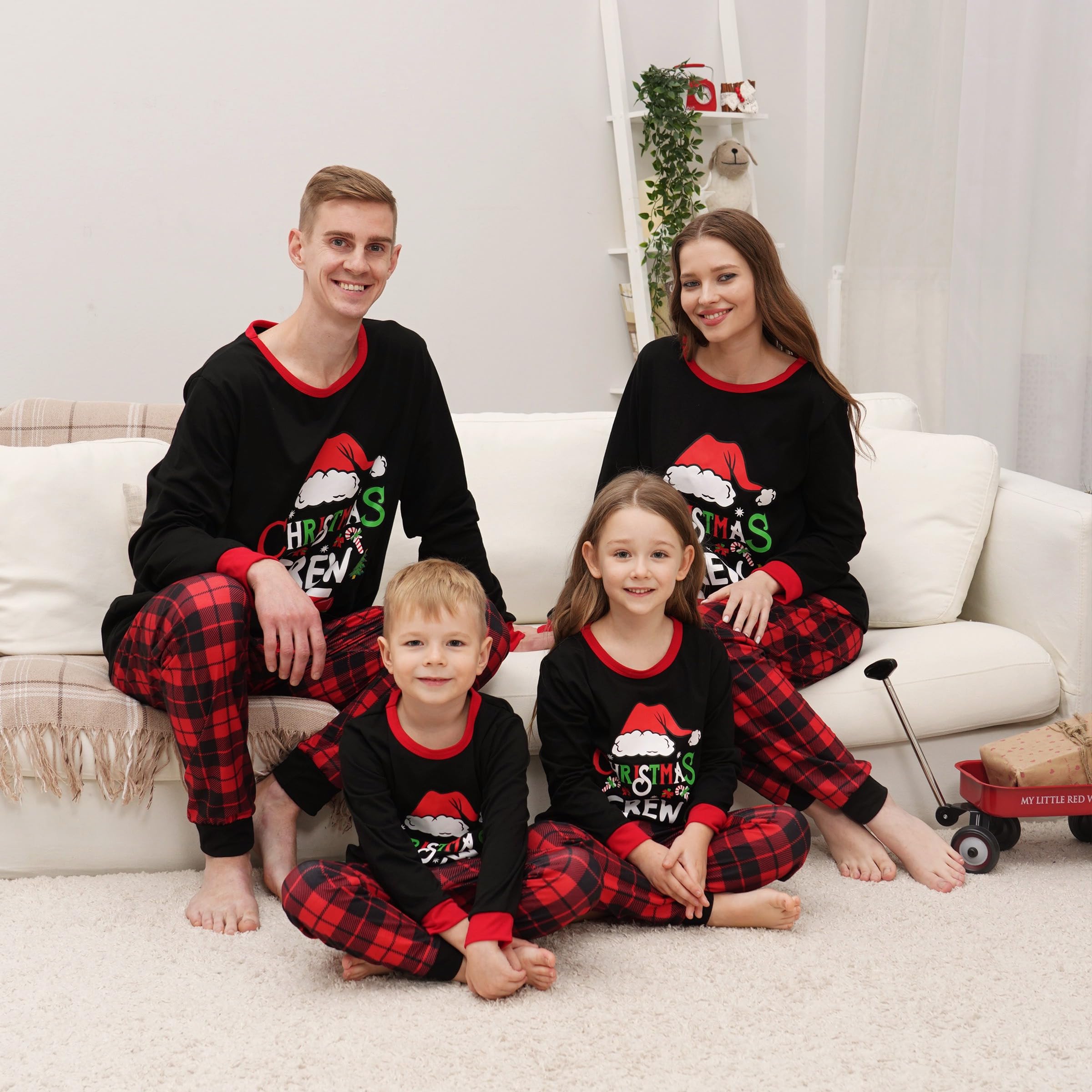 Manooby Christmas Pajamas for Family,Christmas Pajamas Matching Sets,Family Xmas Pjs for Dog (M,Style 07 (Black Red)