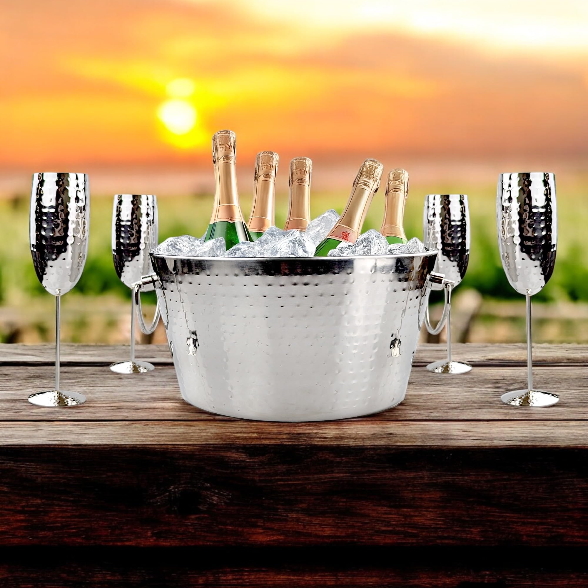 BREKX Champagne Ice Bucket with 4 Champagne Flutes Set - Insulated Ice Bucket for Parties, Wedding Gifts for the Couple, Bridal and Housewarming Gifts, Mimosa Bar Supplies