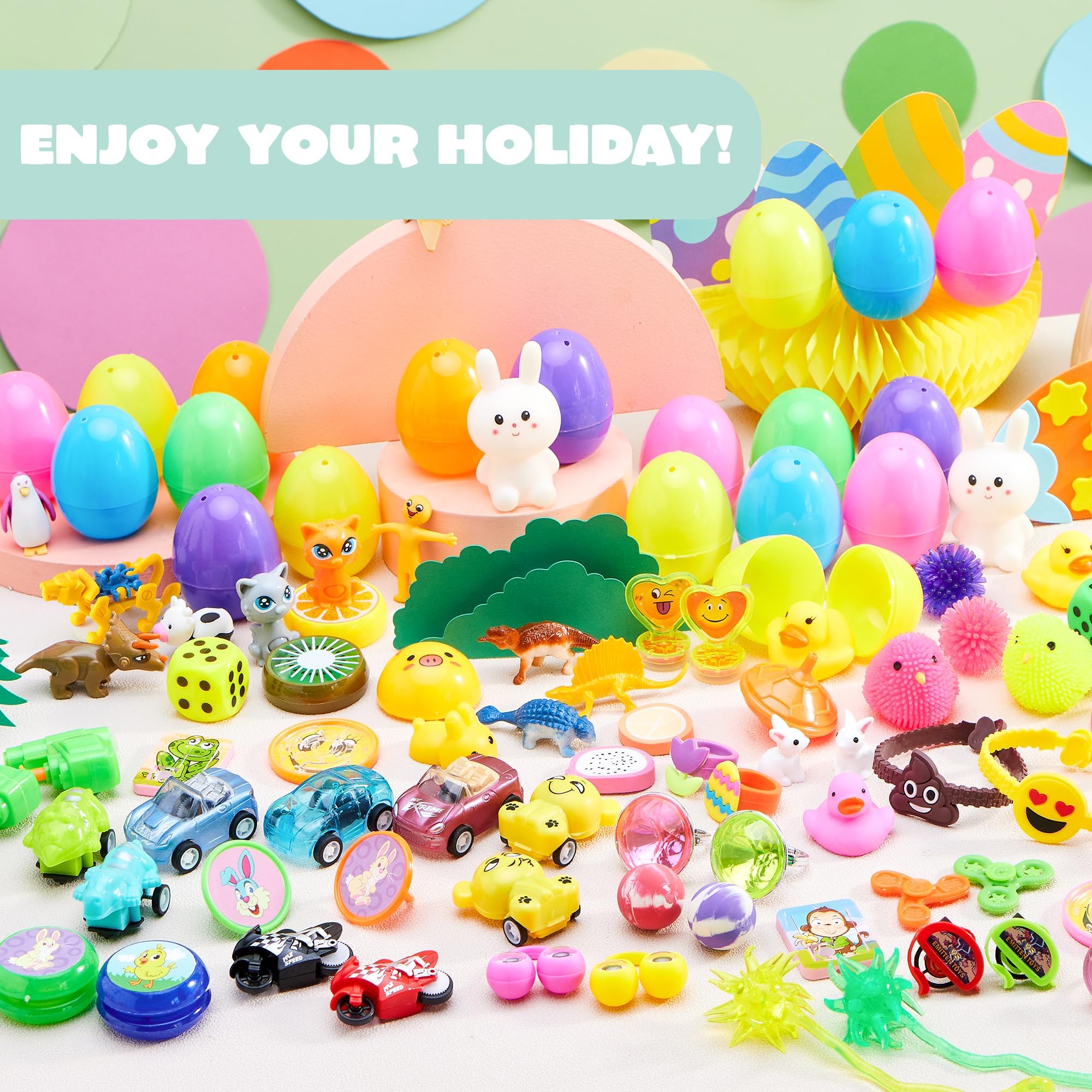 JOYIN 80 Packs Prefilled Easter Eggs with Toys and Stickers, Toys Fillers for Easter Egg Hunt, Basket Stuffers, Party Favors, Classroom Events