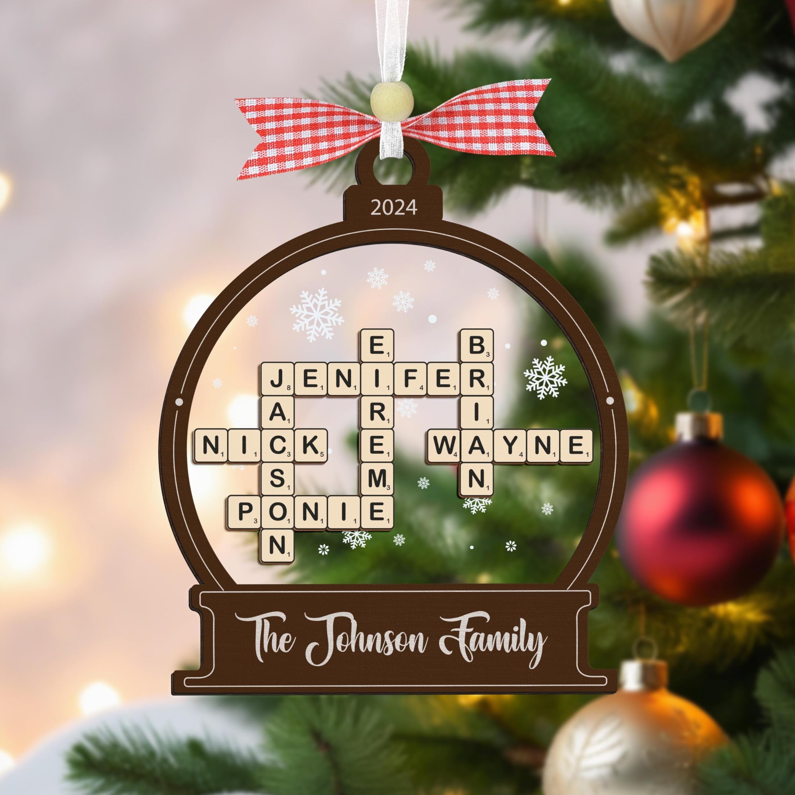 NAZENTI Personalized Family Crossword Christmas Ornament, Family Christmas Ornament 2024, Family Names Puzzle, Crossword Puzzle Name Ornament, Family, Family Keepsake Gifts