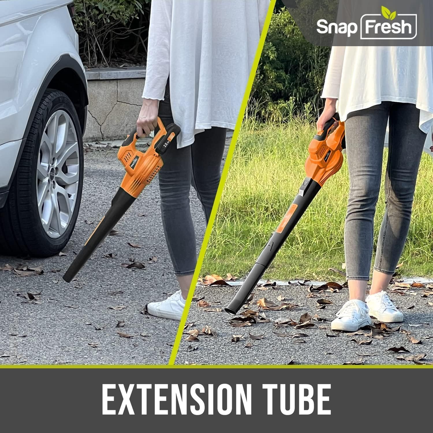 SnapFresh Cordless Leaf Blower - 20V Electric Leaf Blower with 2.0 Ah Battery and Charger - Lightweight 2-Speed Leaf Blower for Lawn Care and Yard/Garden/Patio Cleaning (Orange)