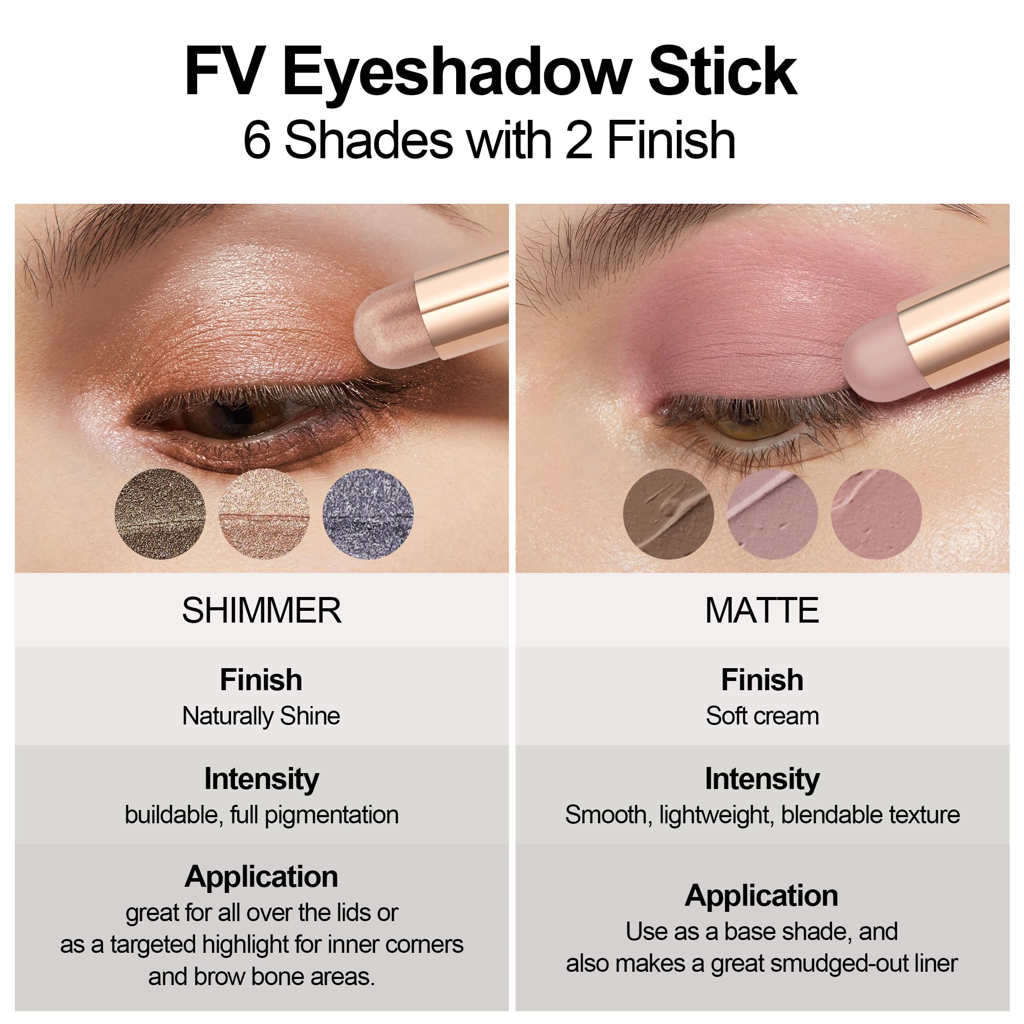 FV Shimmer Eyeshadow Stick, Long Lasting High Pigmented Cream Eyeshadow Stick, Crease-Proof, Waterproof Eyeshadow with Natural Makeup Finish, Highlighter Eyeshadow Pencil (05 Champagne Shimmer)