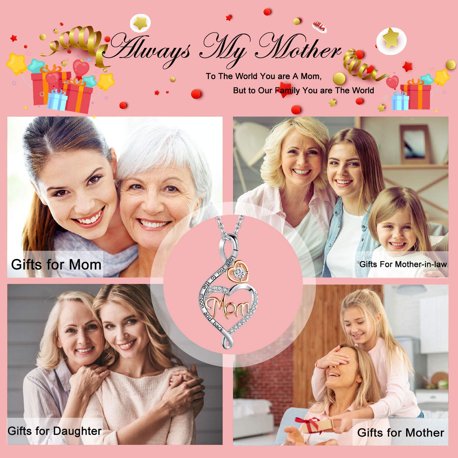 BFF&UNICORN Christmas Gifts for Mom, Sterling Silver Heart Infinity Necklaces for Women Wife,Birthday Mothers Day Jewelry Gifts for Mom from Daughter Son