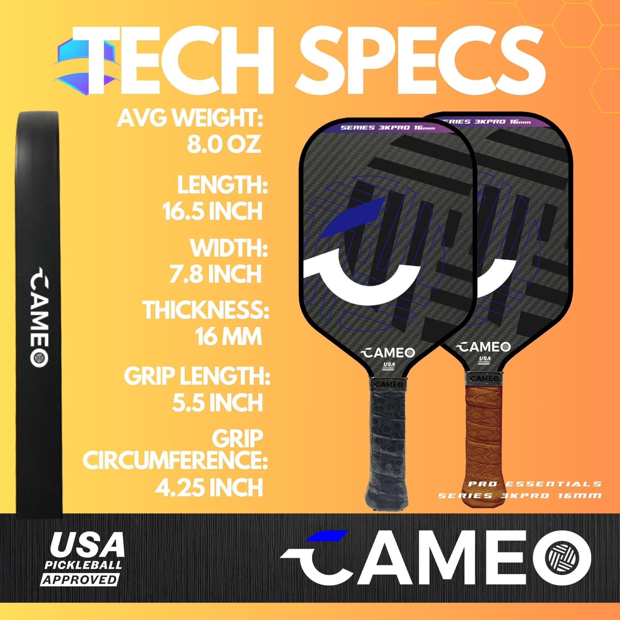 Pickleball Paddles | 3K Graphite Carbon Fiber Pickleball Paddle | 16mm Pickle Ball Paddle | Pickleball Paddles Carbon Fiber Control & Power | Pickleball Racket Pro | USAPA Approved