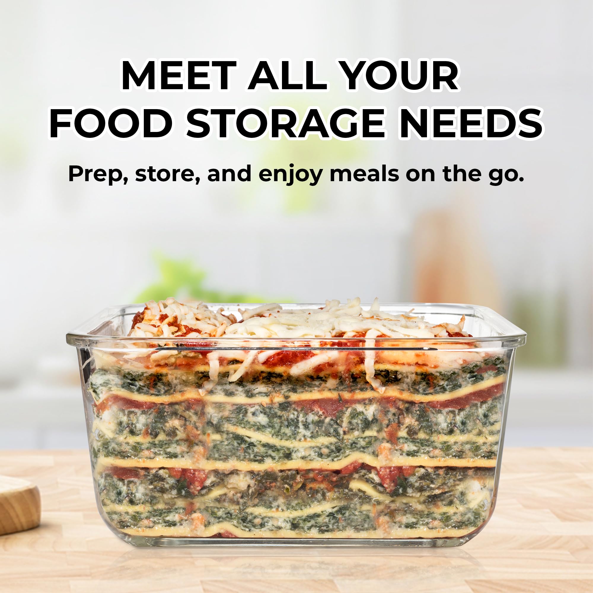 Razab 6 PC Square Glass Food Storage Containers with Airtight lids (74, 40 & 27 oz) Kitchen Glass Meal Prep Containers Set for Freezer Reusable Leftover Lunch Boxes, Oven, Microwave, Dishwasher Safe