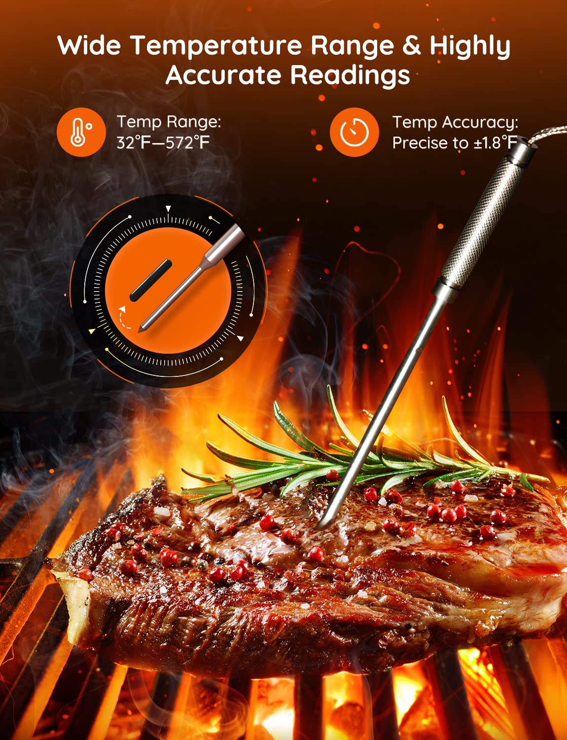 Govee WiFi Meat Thermometer with 4 Probe, Smart Bluetooth Grill Thermometer with Remote App Notification Alert, Digital Rechargeable BBQ Thermometer for Smoker Oven Kitchen