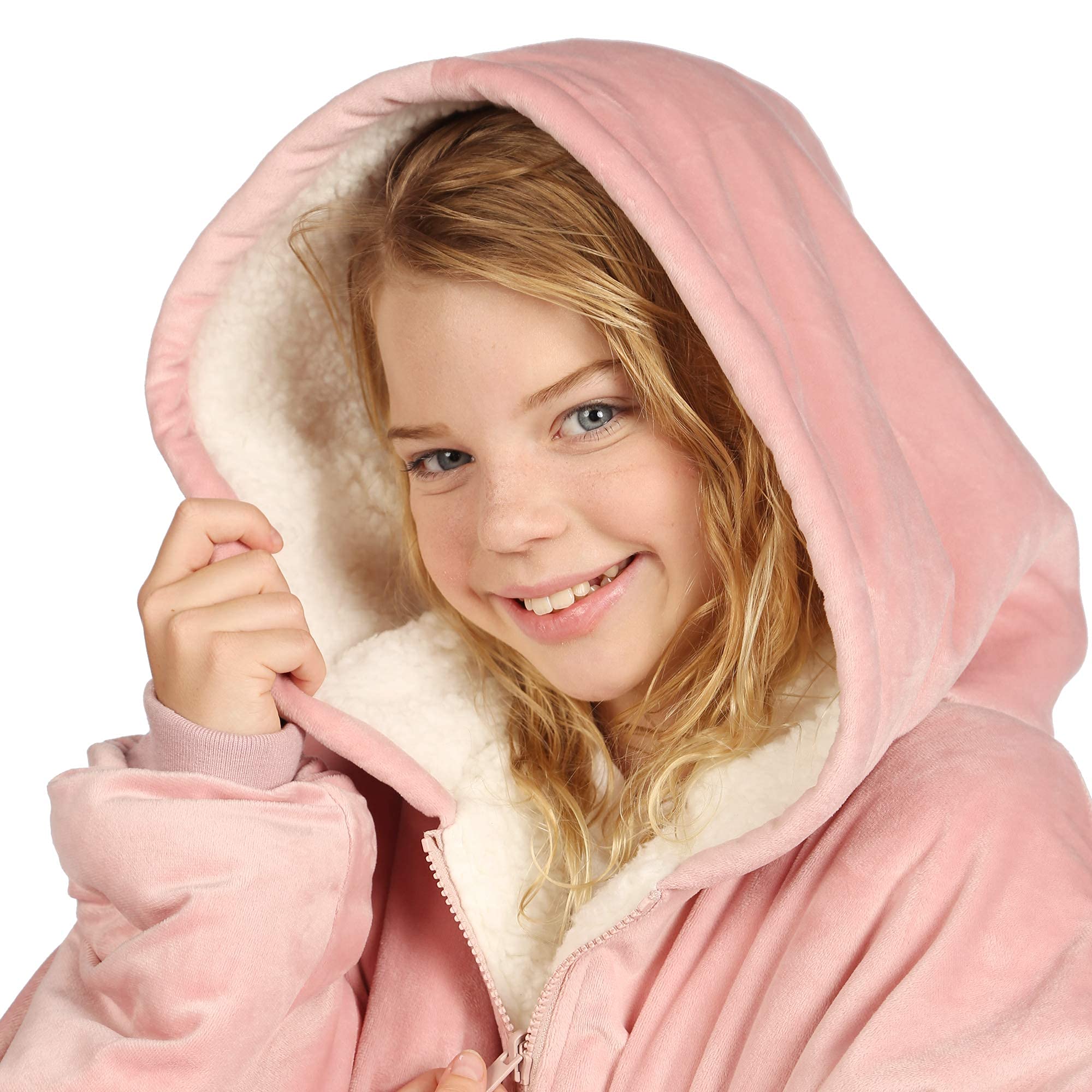 THE COMFY Original Quarter Zip | Oversized Microfiber & Sherpa Wearable Blanket with Zipper, Seen On Shark Tank, One Size Fits All (Blush)