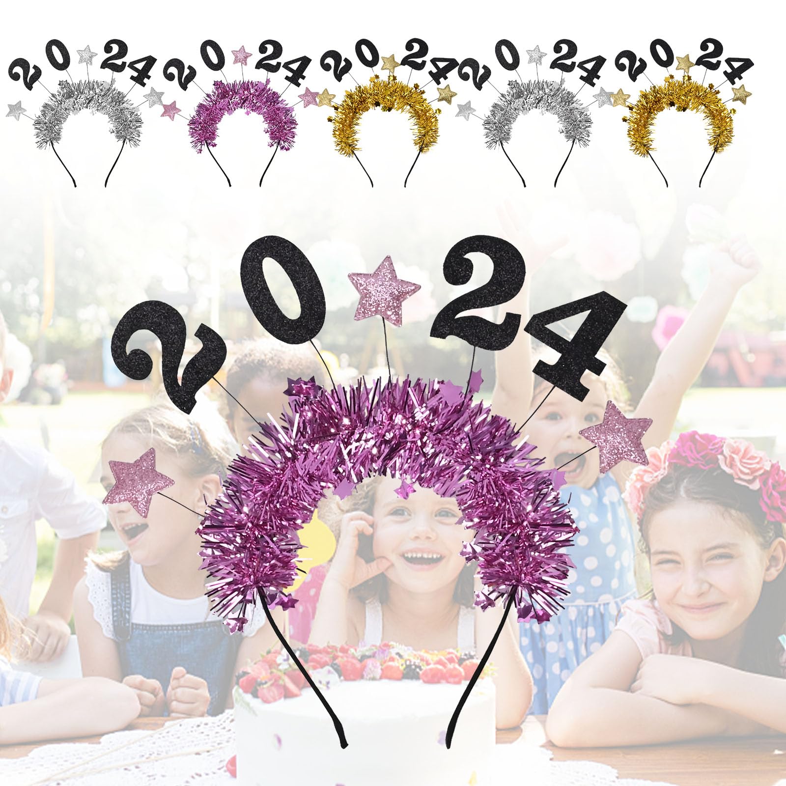 6Pcs Happy New Year Star Headband, 2024 New Year Headband, Glitter Star Sequins Headband, Star Tinsel Hairband, Glitter Hair Hoops, Tiara for 2024 New Years Eve Christmas