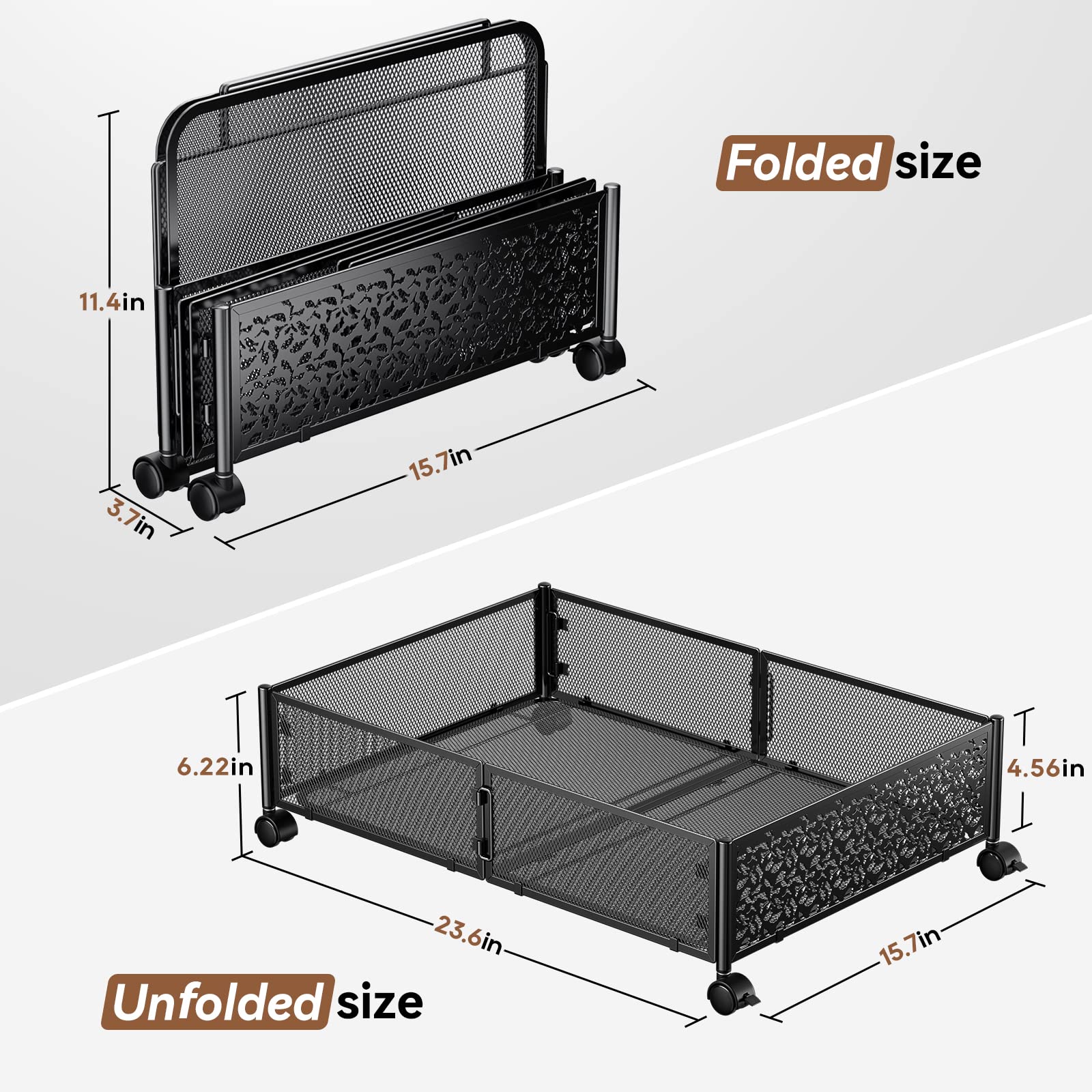 Under Bed Storage, Under the Bed Storage Containers with Wheels, Under Bed Shoe Storage Organizer Drawer, Tool-free Assembly Metal Underbed Storage Containers for Bedroom Clothes Shoes Blankets -2Pack