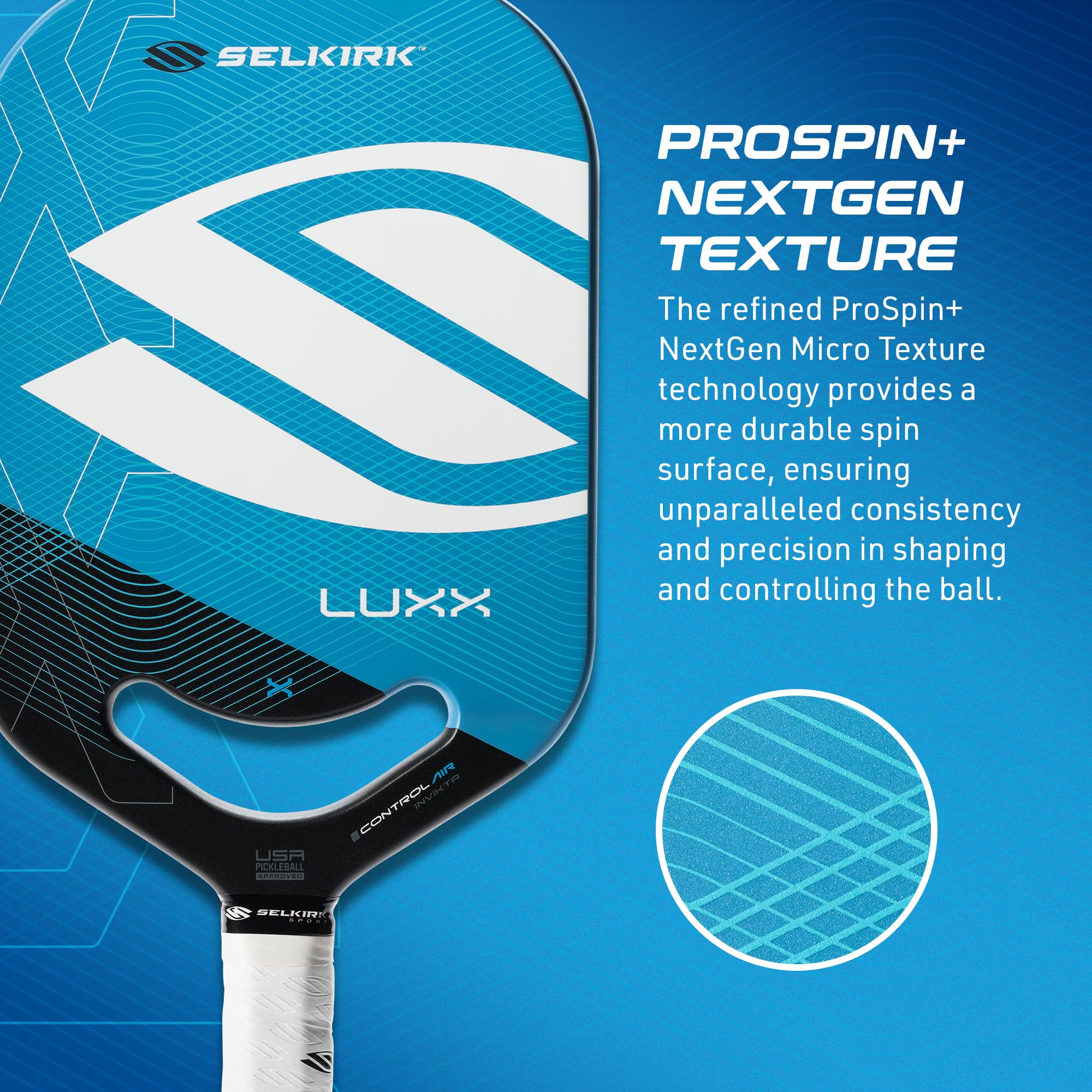 Selkirk LUXX Control Pickleball Paddle | Florek Carbon Fiber Pickleball Paddle with a Polypropylene X7 Core | The Pickle Ball Paddle Designed for Ultimate Power & Control | Invikta Blue