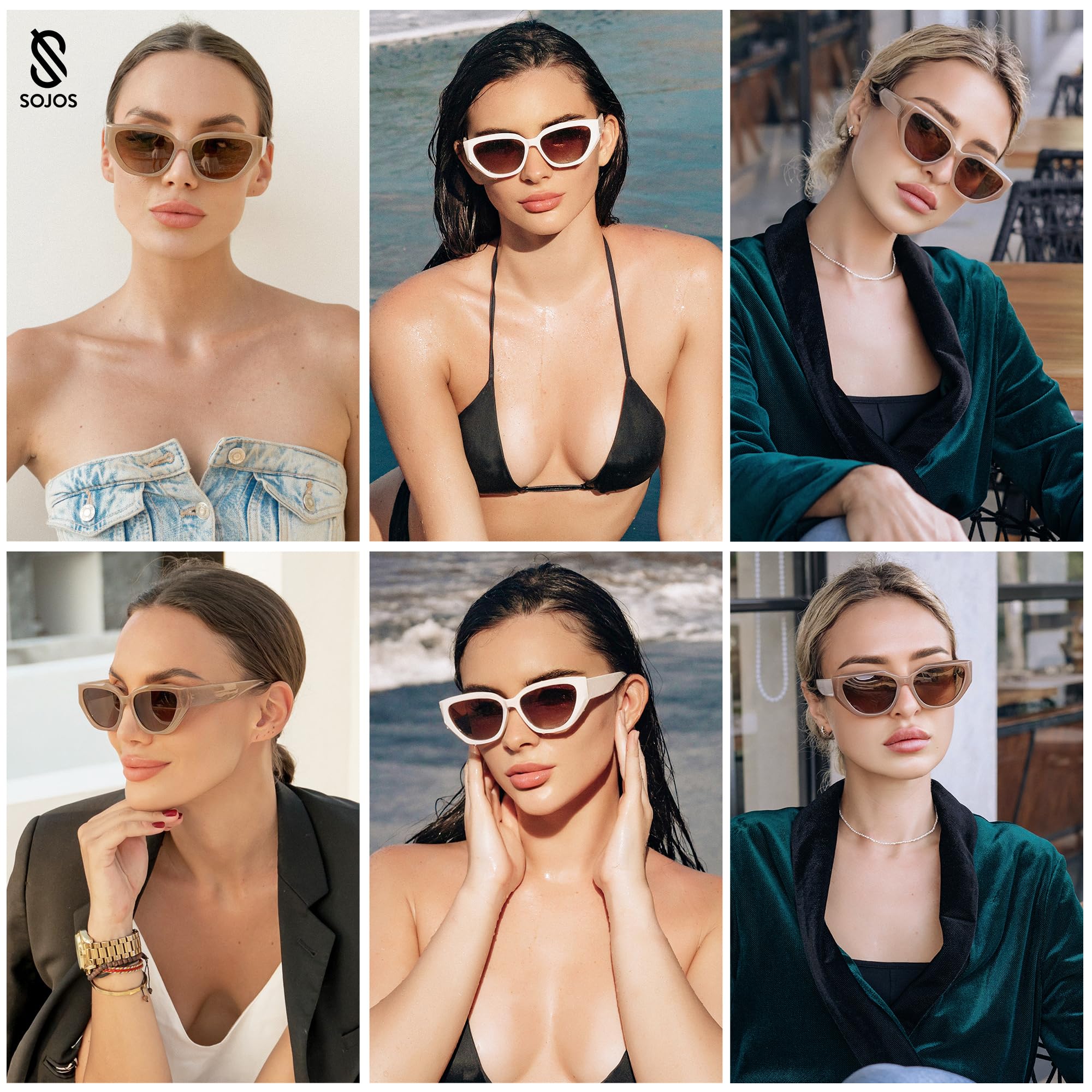 SOJOS Trendy Cute Cat Eye Polarized Sunglasses for Women Fashion Cateye Womens Sunnies SJ2237, Brown Tortoise Frame Brown Grading Lens